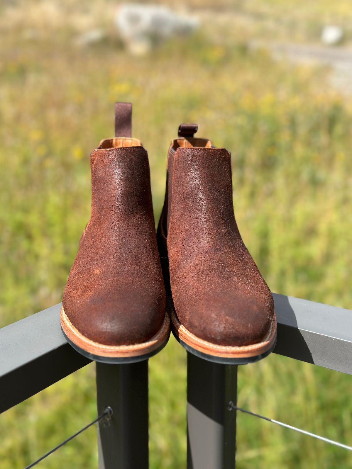 Photo by rbayon on October 3, 2023 of the Grant Stone Chelsea Boot in C.F. Stead Dark Oak Roughout.