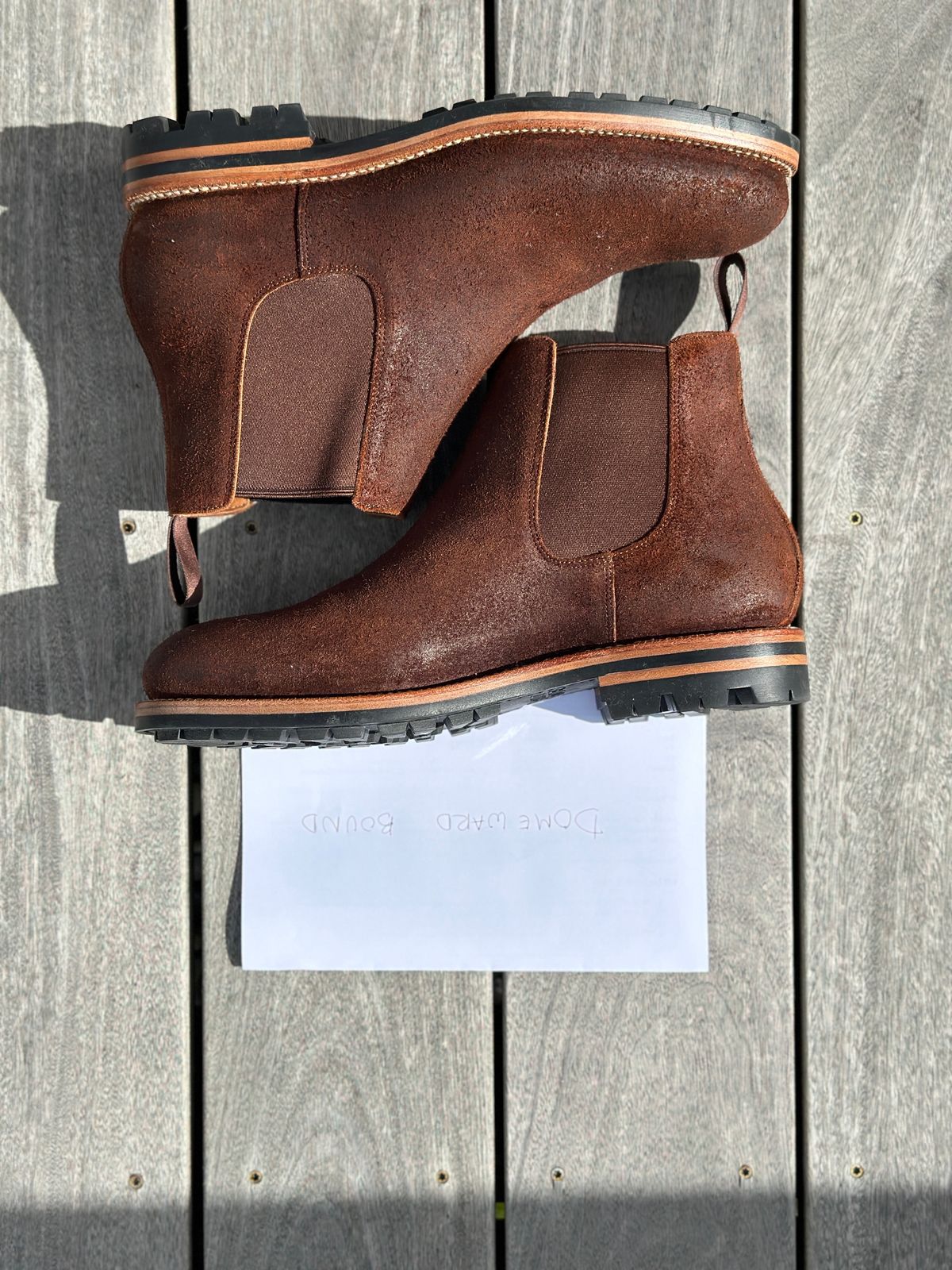 Photo by rbayon on October 3, 2023 of the Grant Stone Chelsea Boot in C.F. Stead Dark Oak Roughout.