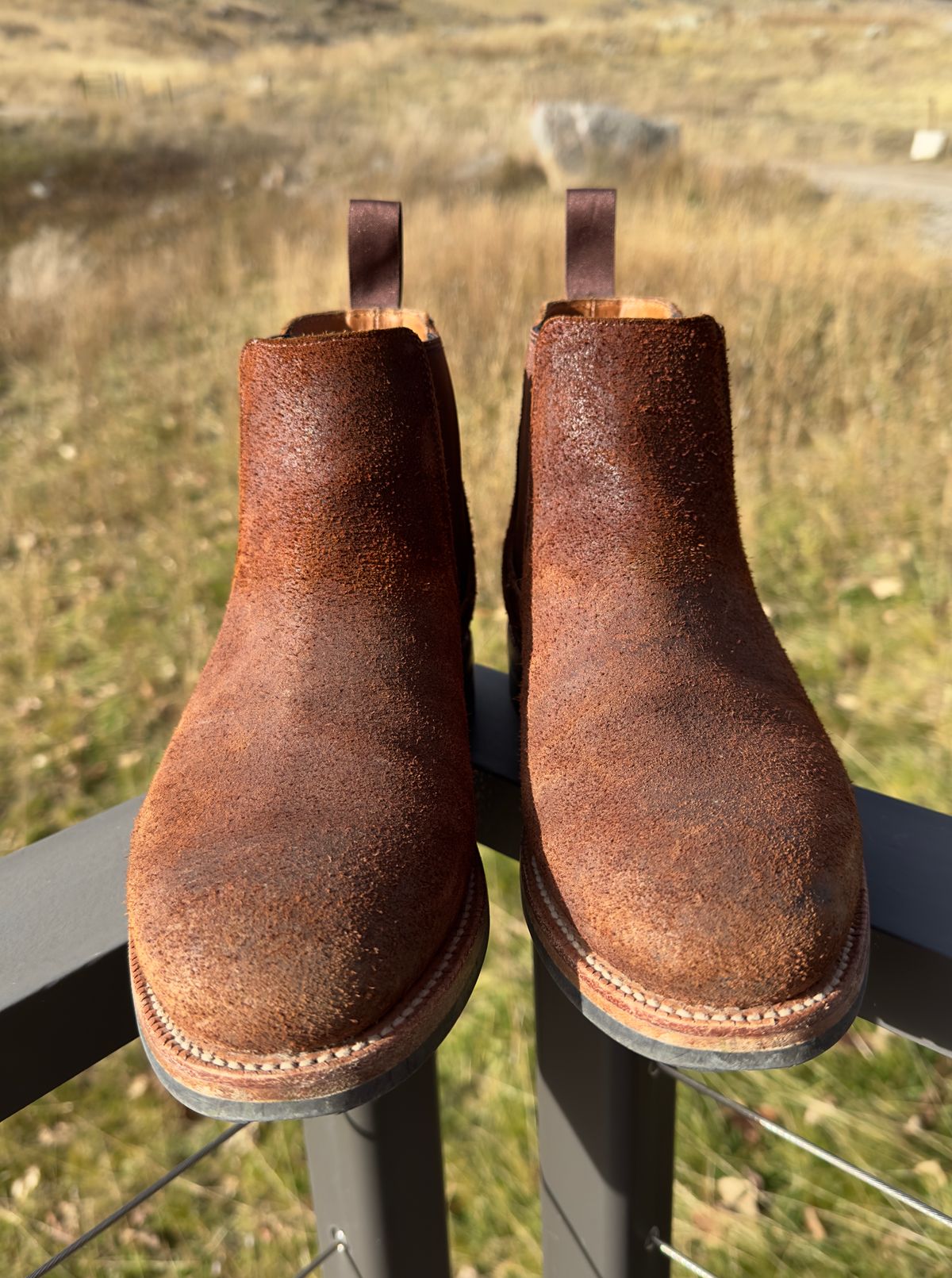 Photo by rbayon on November 4, 2023 of the Grant Stone Chelsea Boot in C.F. Stead Dark Oak Roughout.