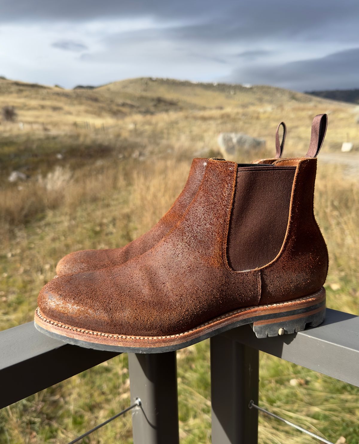 Photo by rbayon on November 4, 2023 of the Grant Stone Chelsea Boot in C.F. Stead Dark Oak Roughout.