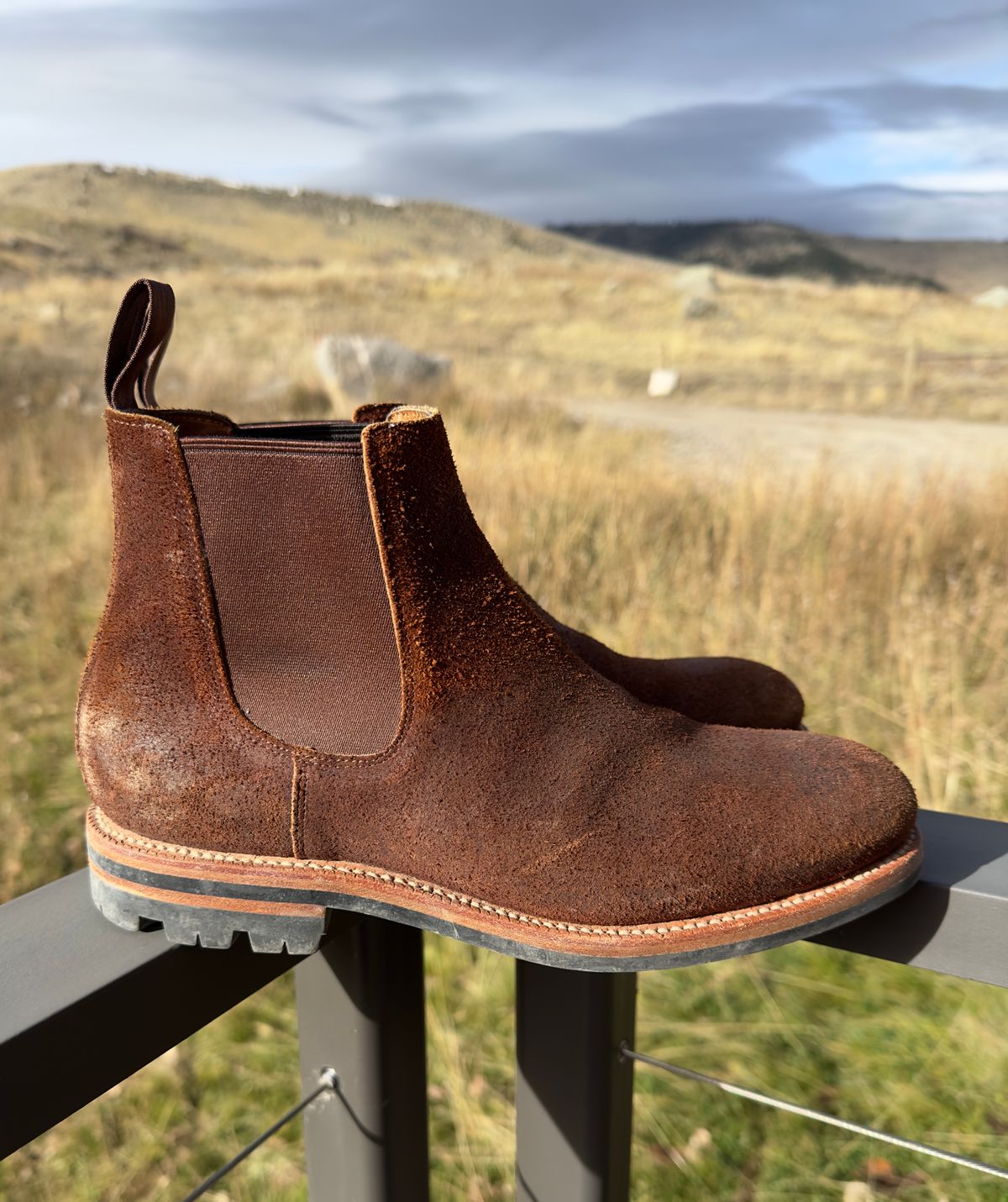 Photo by rbayon on November 4, 2023 of the Grant Stone Chelsea Boot in C.F. Stead Dark Oak Roughout.