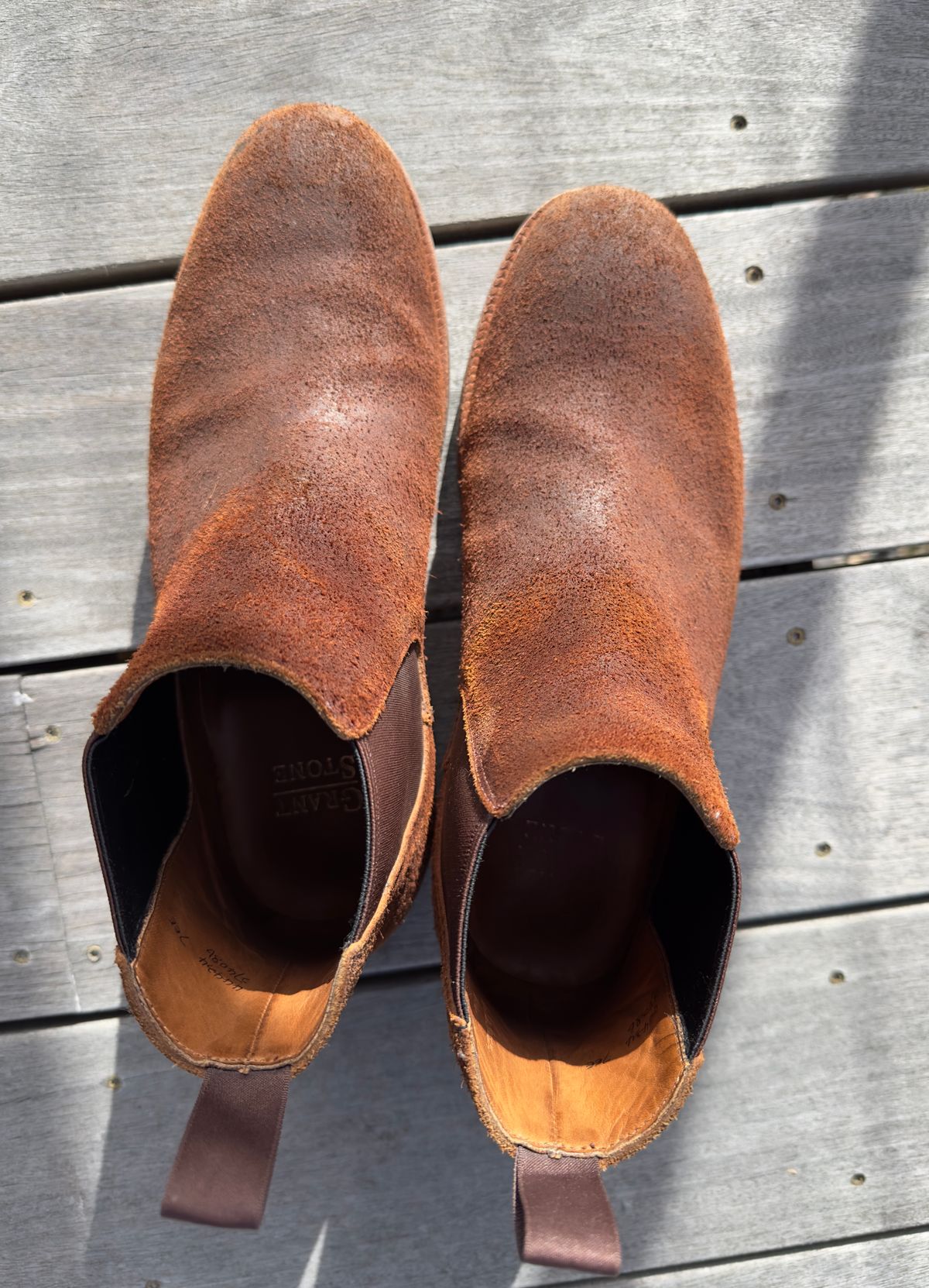 Photo by rbayon on November 4, 2023 of the Grant Stone Chelsea Boot in C.F. Stead Dark Oak Roughout.