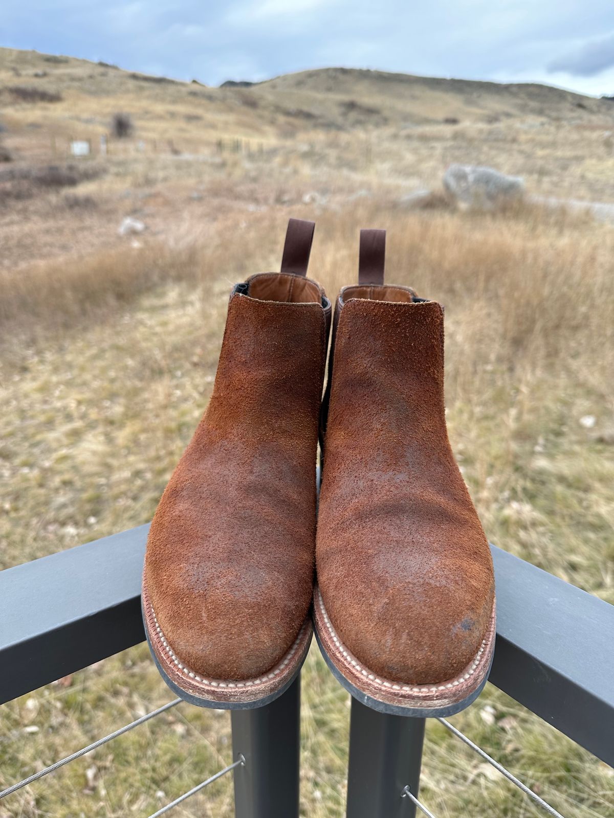 Photo by rbayon on December 5, 2023 of the Grant Stone Chelsea Boot in C.F. Stead Dark Oak Roughout.