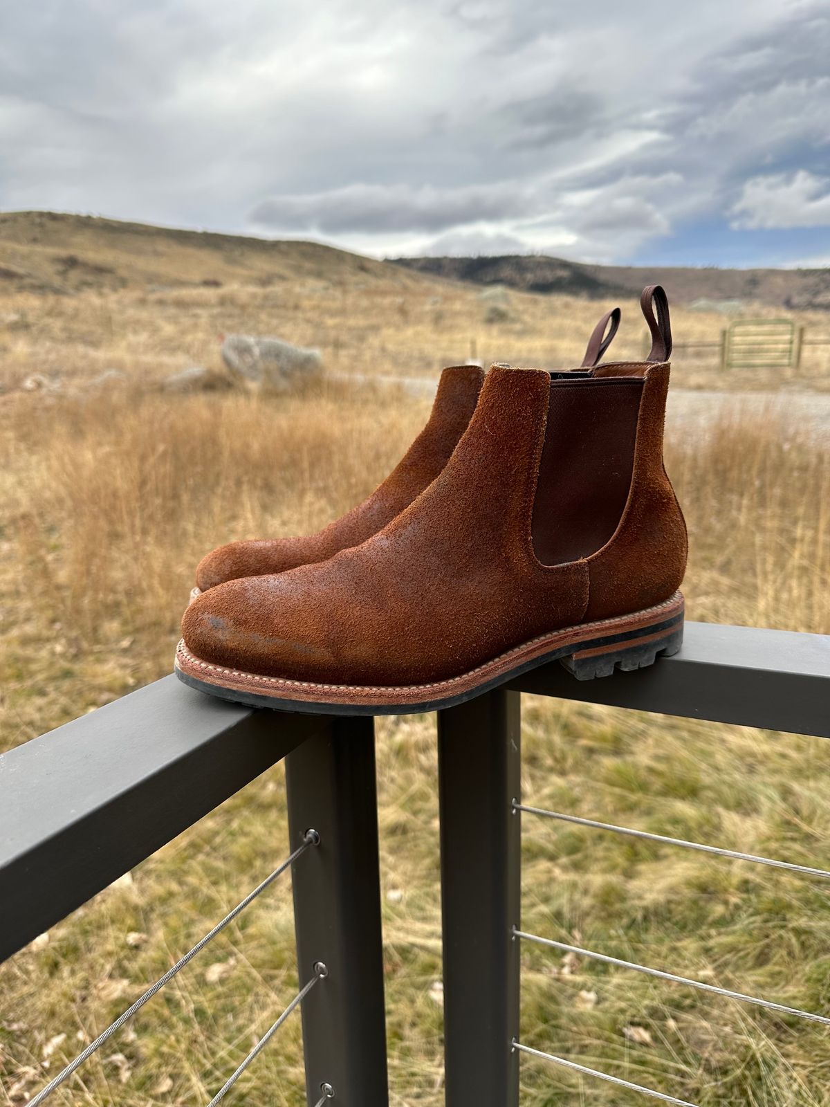 Photo by rbayon on December 5, 2023 of the Grant Stone Chelsea Boot in C.F. Stead Dark Oak Roughout.