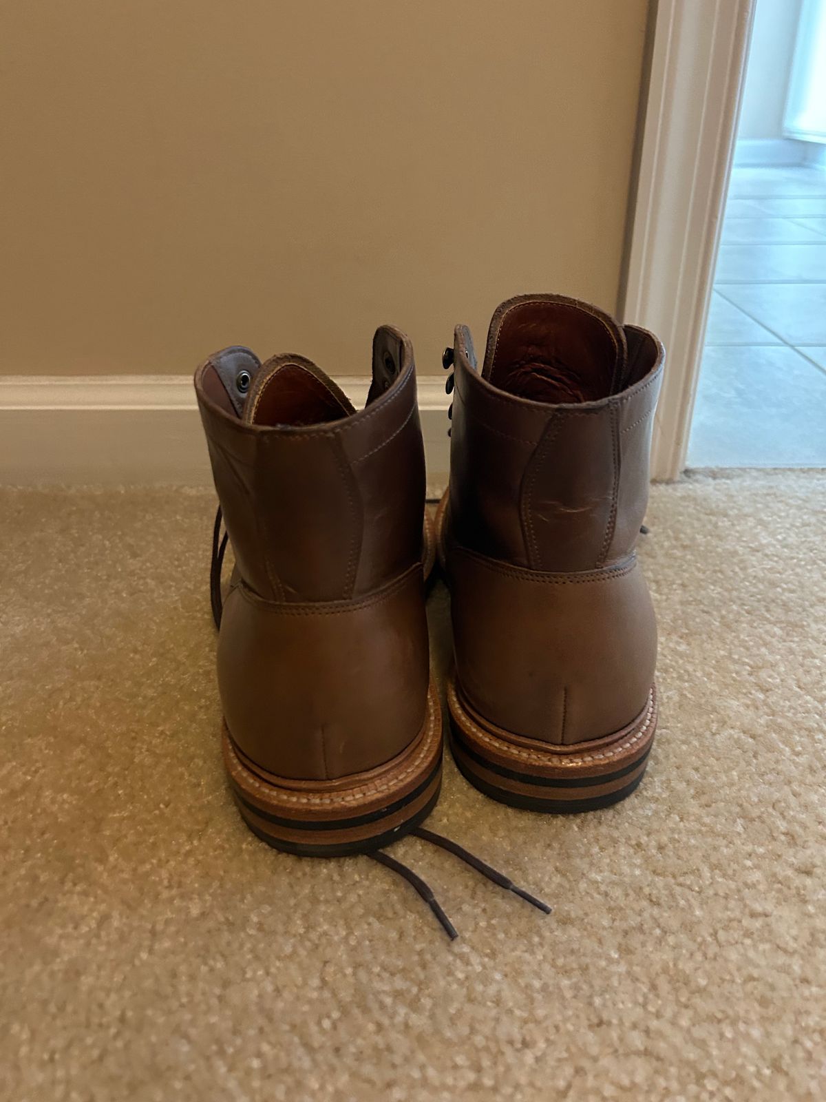 Photo by natjow on November 5, 2023 of the Grant Stone Ottawa Boot in Horween Dune Chromexcel.