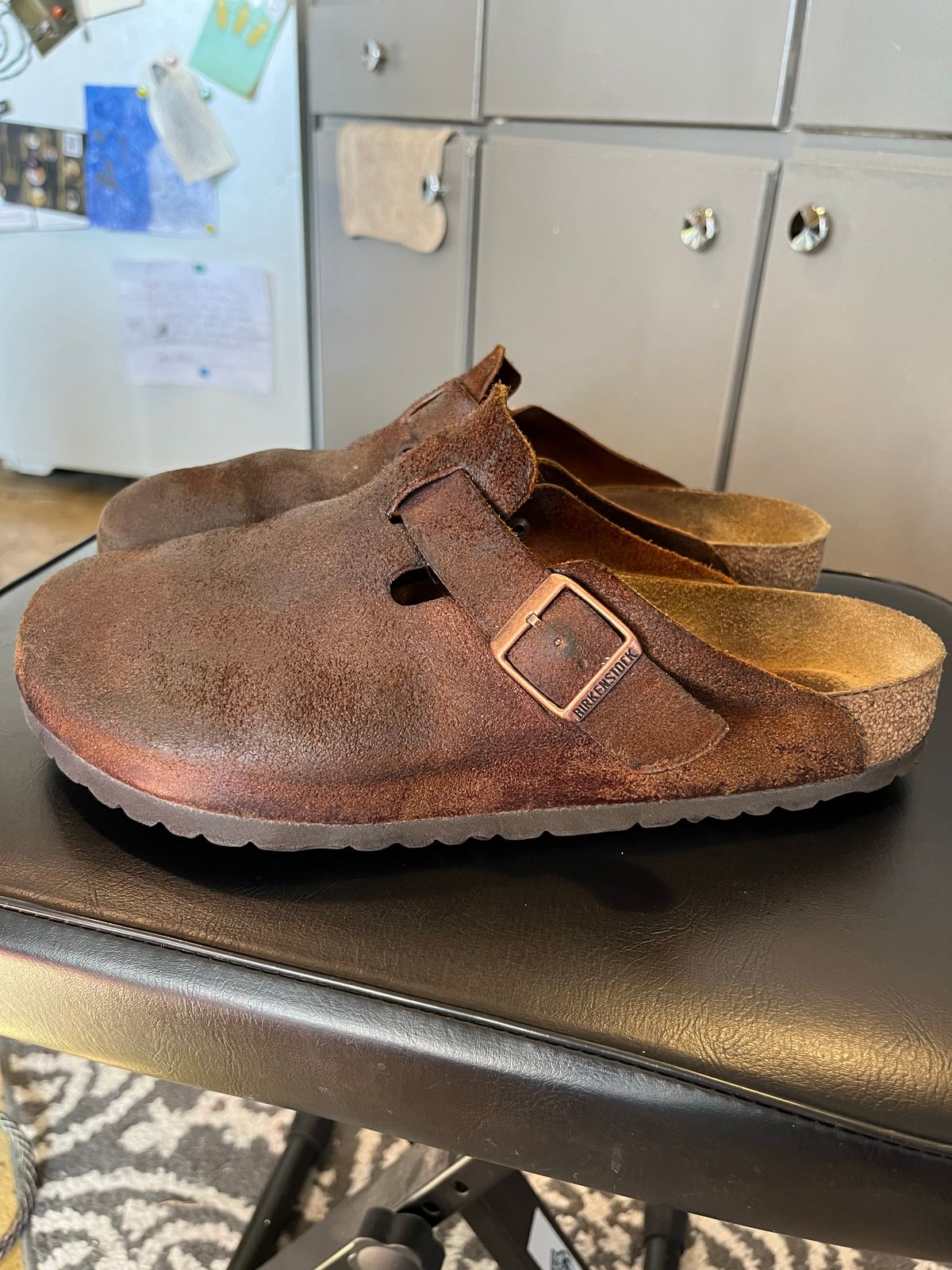 Photo by WaxDaddy on November 3, 2022 of the Birkenstock Boston in Mink Suede.