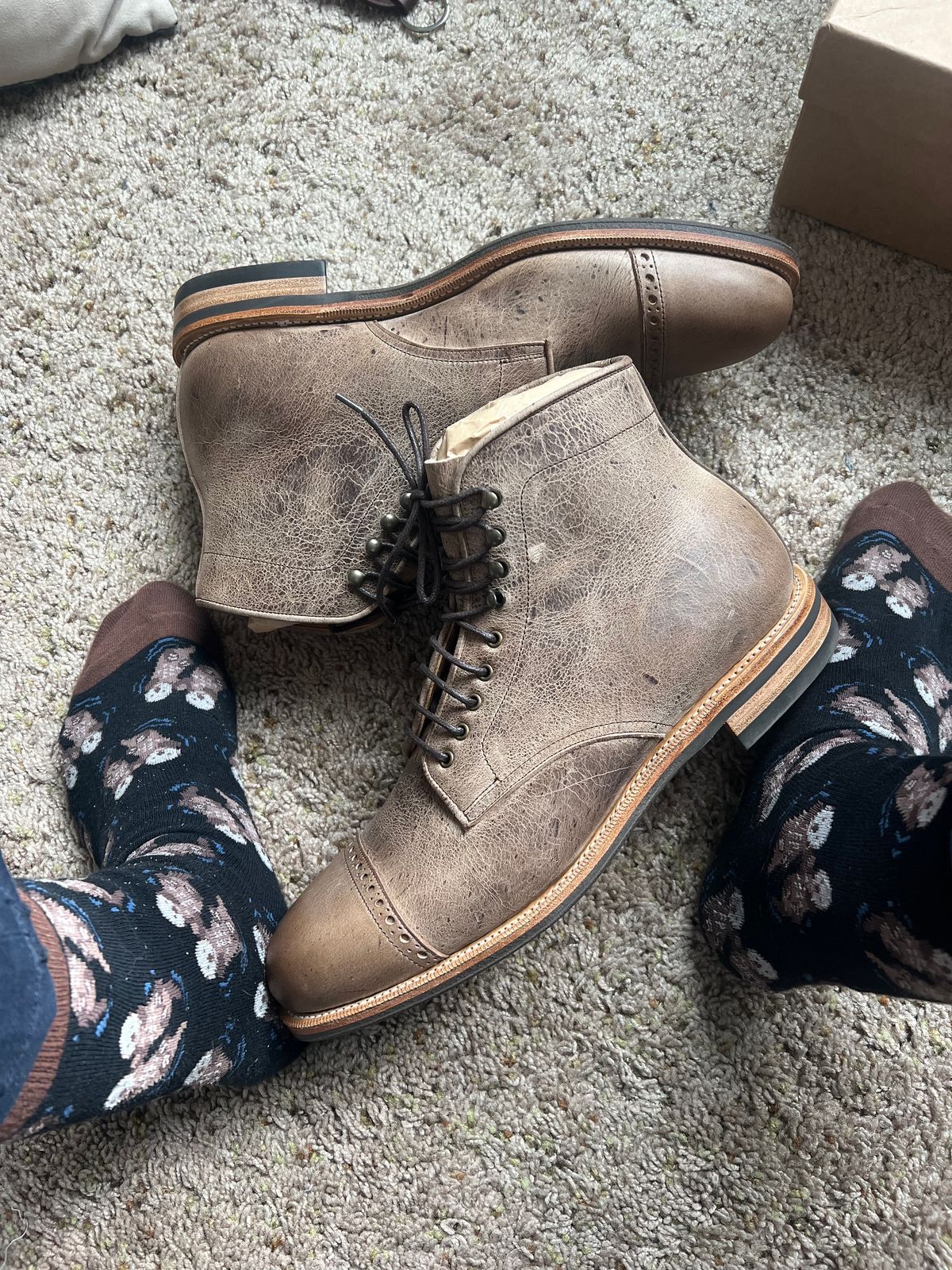 Photo by HowsYaBoots on April 8, 2023 of the Meermin Jumper Boot in C.F. Stead Gaucho Waxy Kudu.