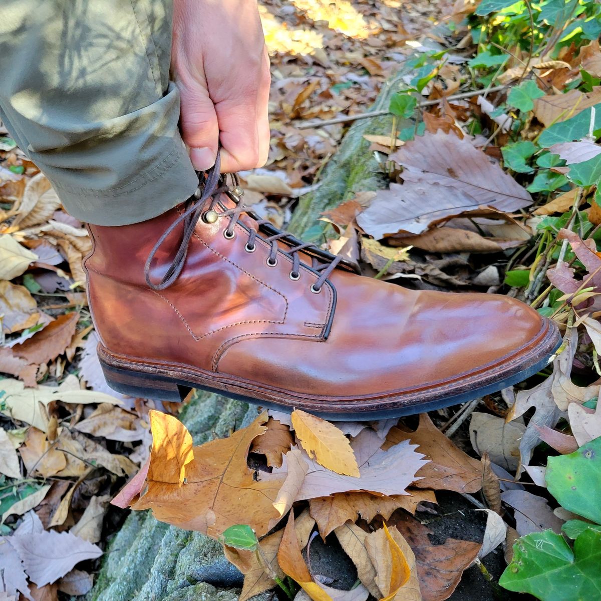 Photo by manowar on November 5, 2022 of the Allen Edmonds Higgins Mill in Horween Marbled Garnet Shell Cordovan.