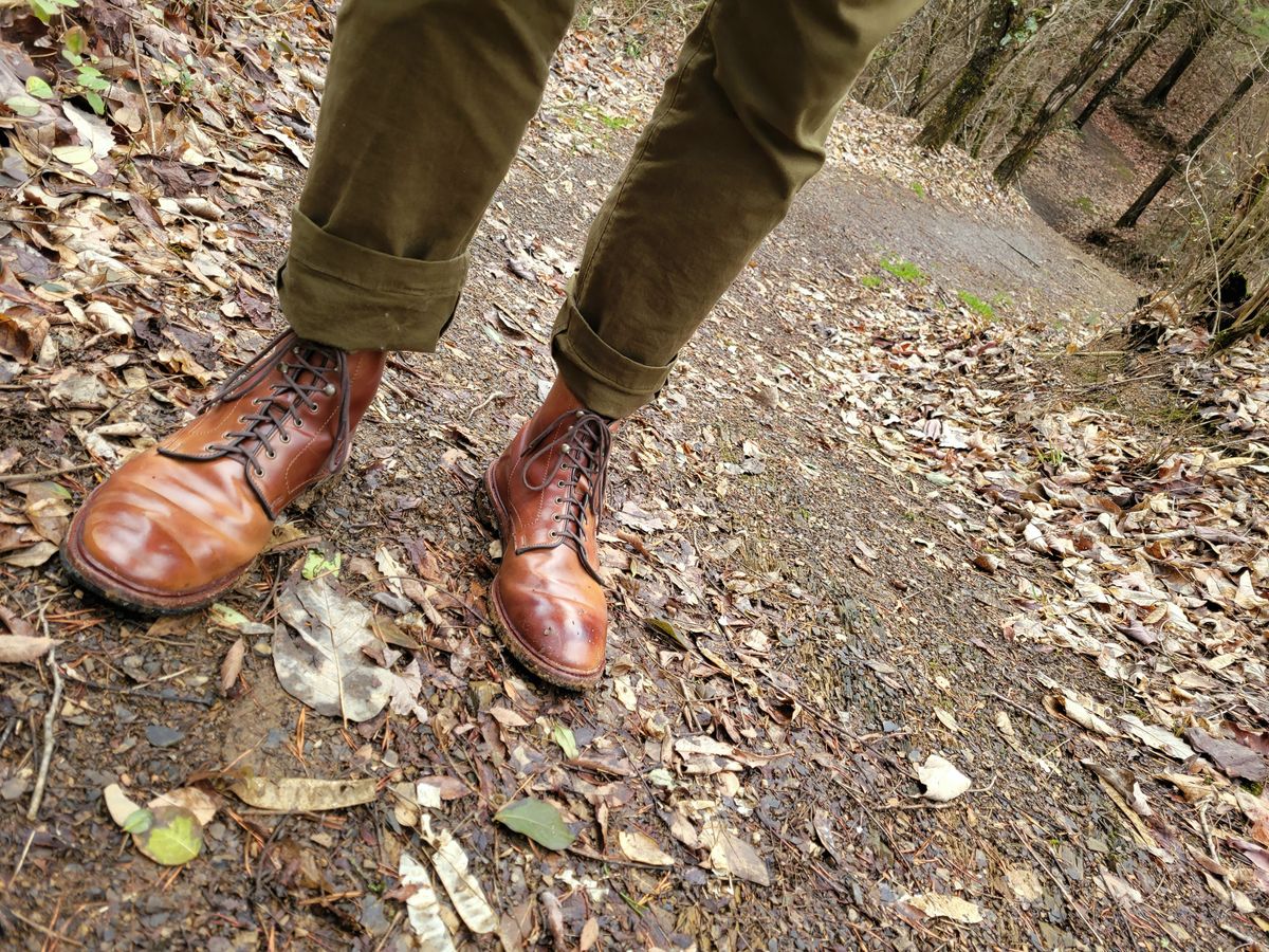 Photo by manowar on January 6, 2023 of the Allen Edmonds Higgins Mill in Horween Marbled Garnet Shell Cordovan.