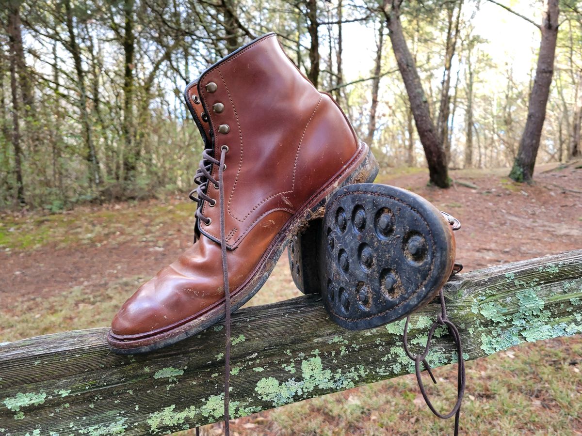 Photo by manowar on January 6, 2023 of the Allen Edmonds Higgins Mill in Horween Marbled Garnet Shell Cordovan.