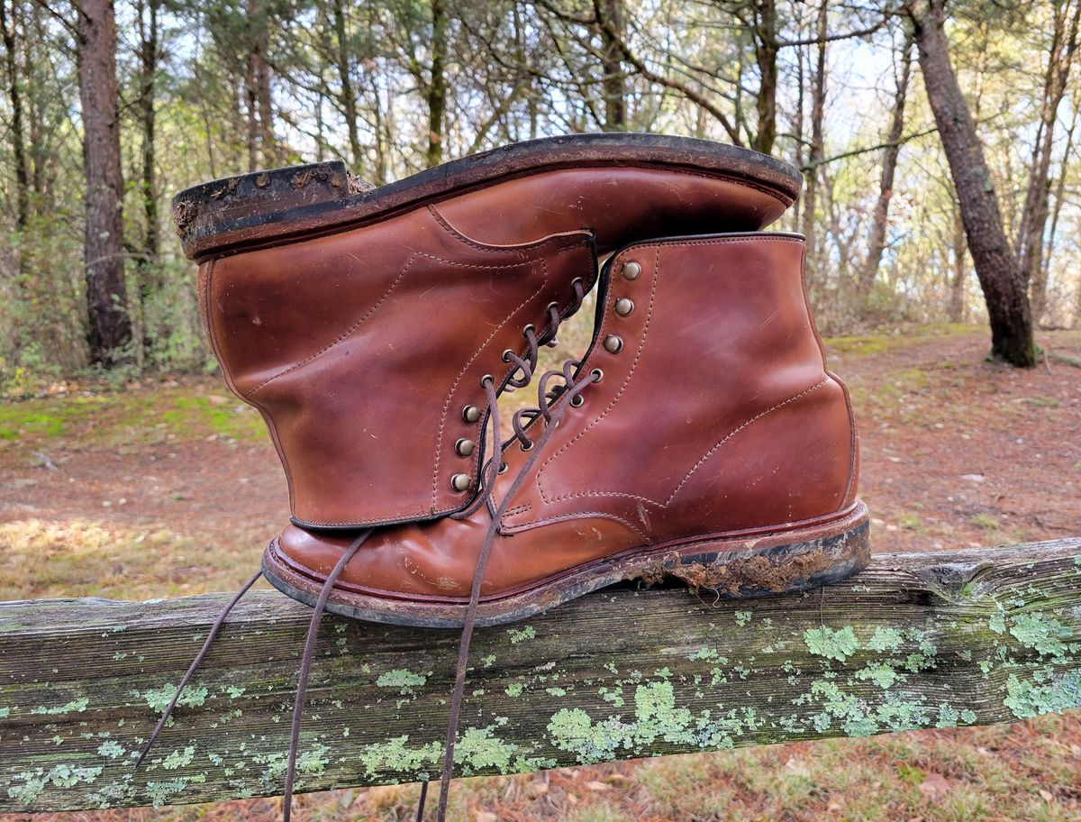Photo by manowar on January 6, 2023 of the Allen Edmonds Higgins Mill in Horween Marbled Garnet Shell Cordovan.