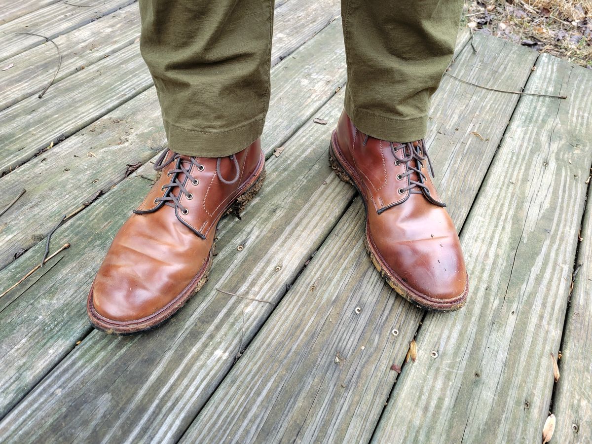 Photo by manowar on January 5, 2023 of the Allen Edmonds Higgins Mill in Horween Marbled Garnet Shell Cordovan.