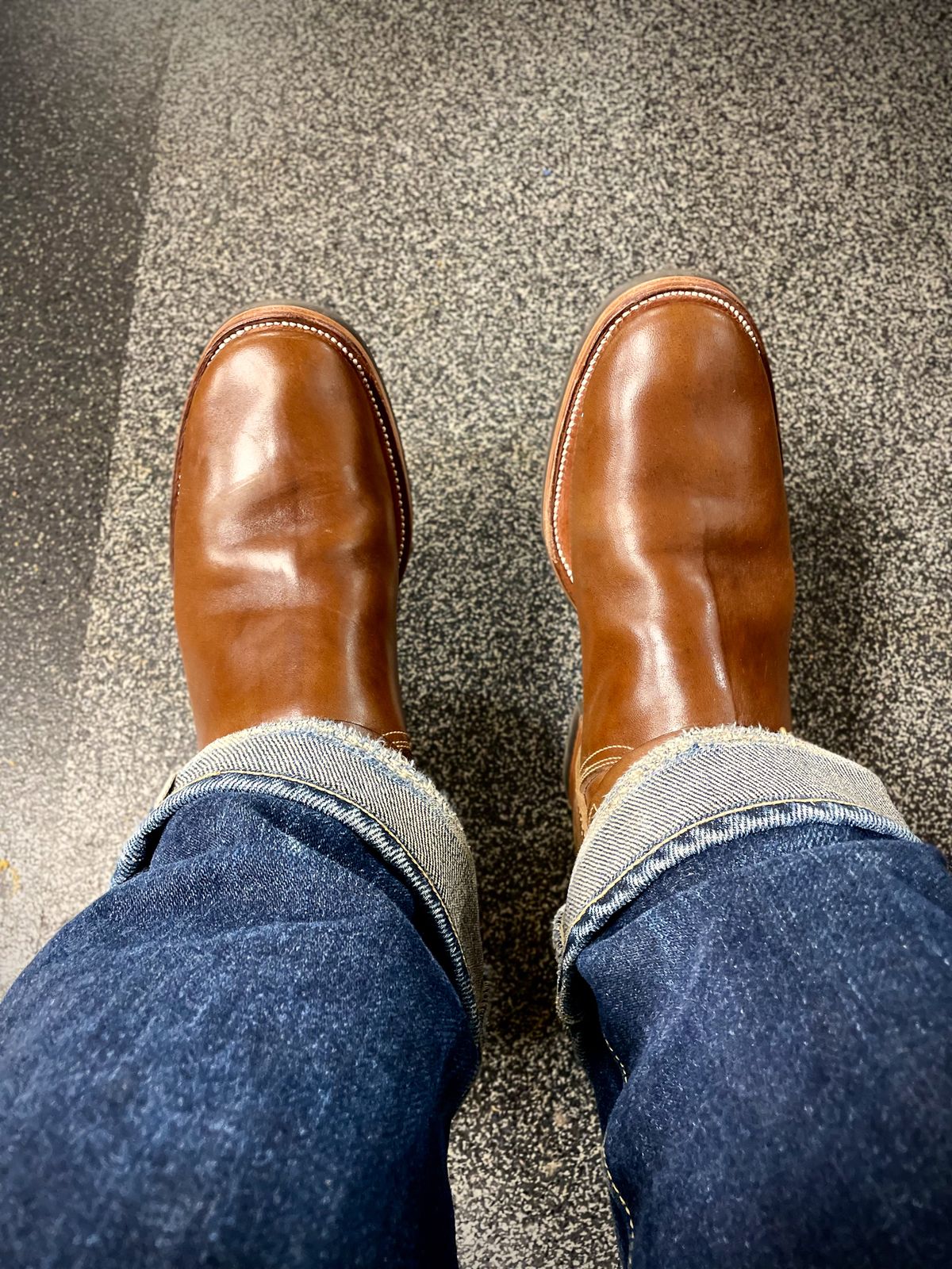 Photo by scotts on October 14, 2023 of the Clinch Engineer Boots 11-Inch Height in Natural Horsebutt.