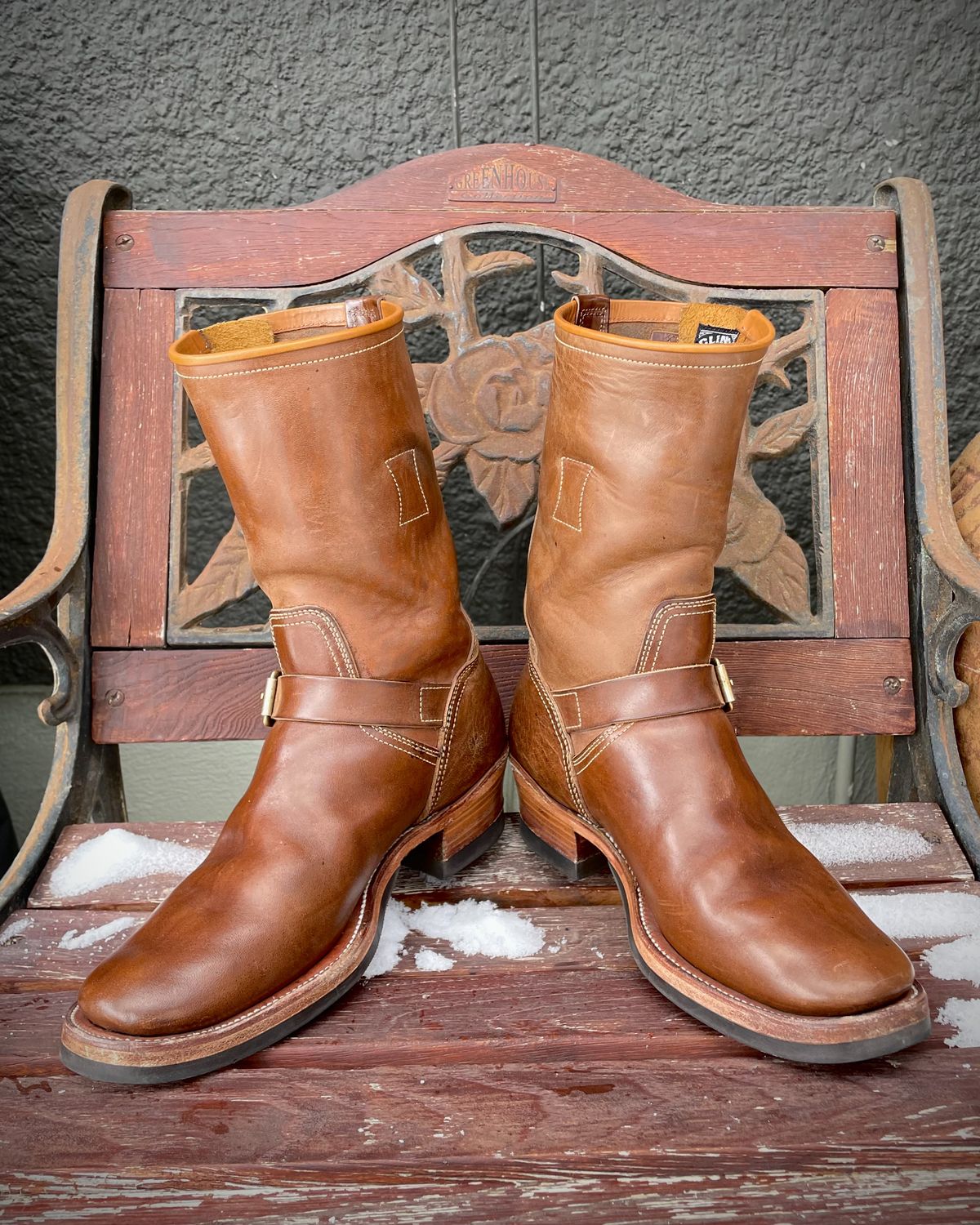 Photo by scotts on November 1, 2023 of the Clinch Engineer Boots 11-Inch Height in Natural Horsebutt.