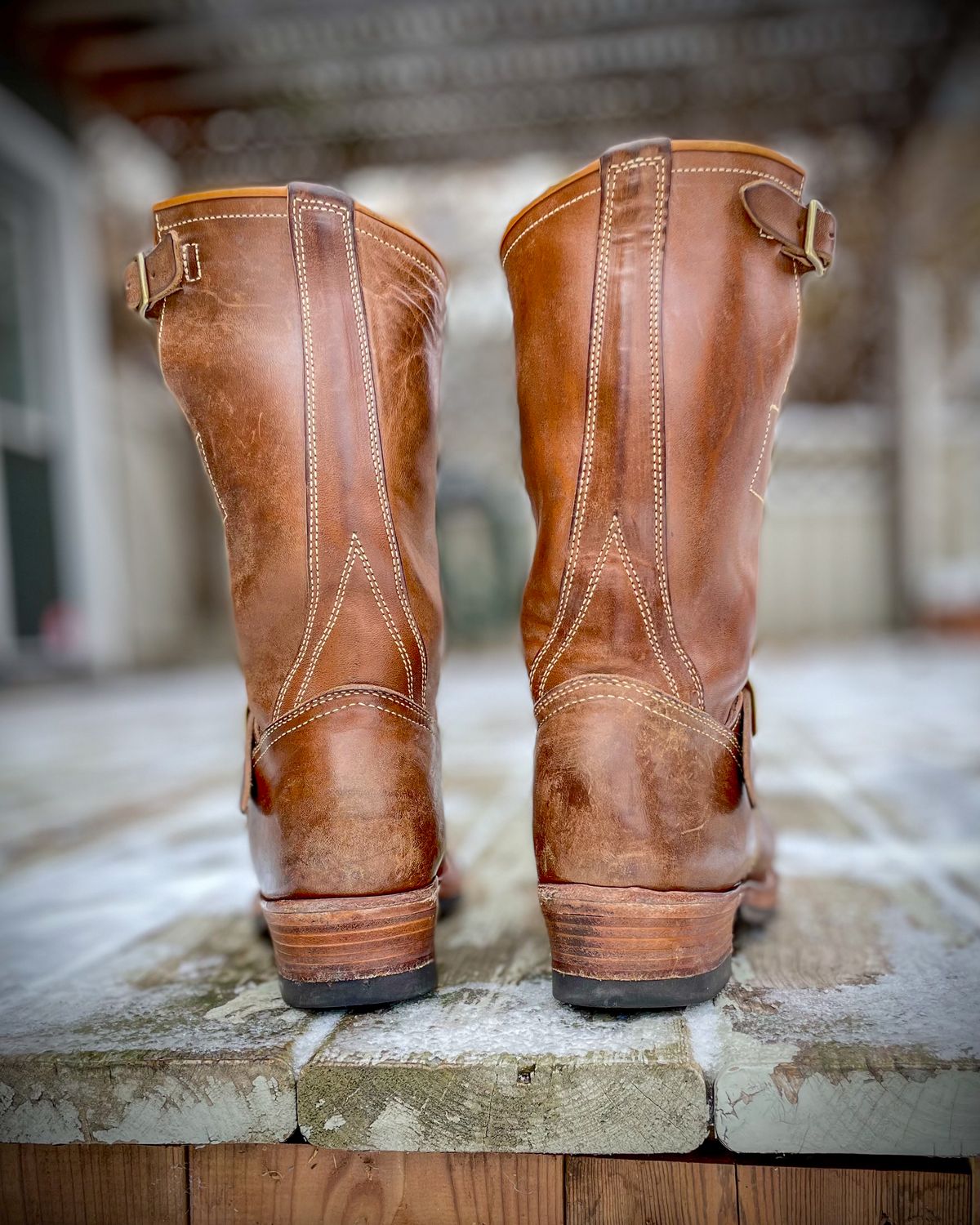 Photo by scotts on November 1, 2023 of the Clinch Engineer Boots 11-Inch Height in Natural Horsebutt.