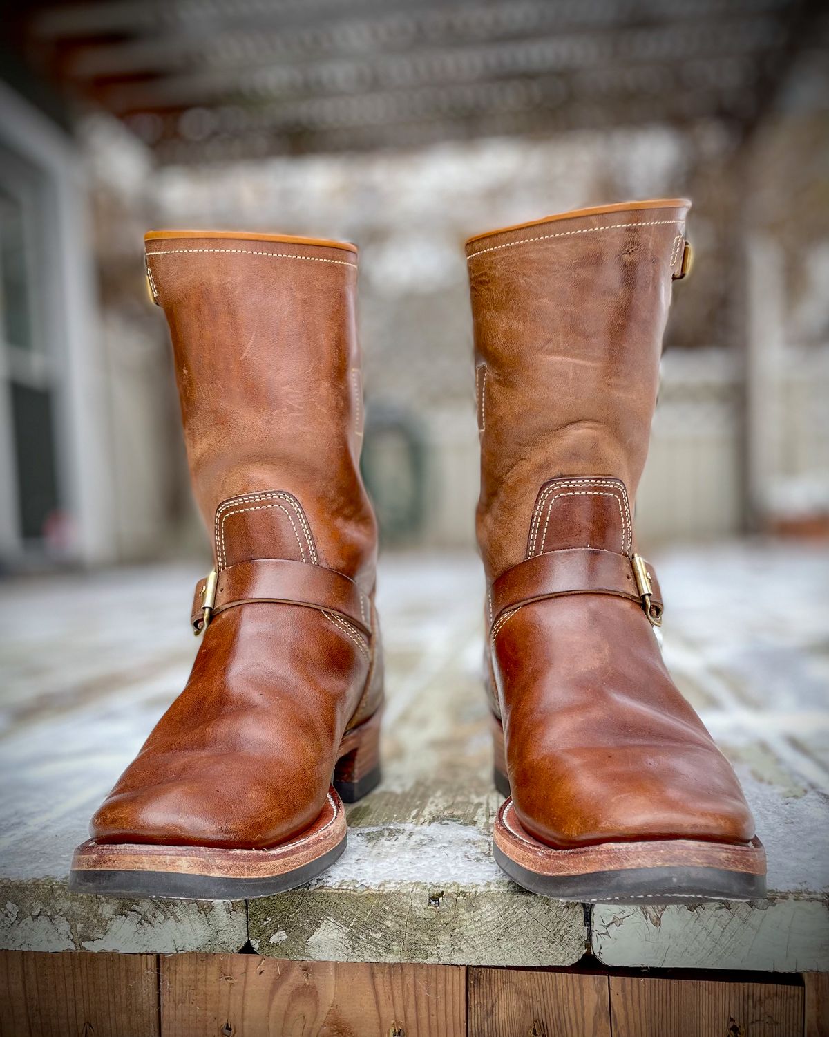 Photo by scotts on November 1, 2023 of the Clinch Engineer Boots 11-Inch Height in Natural Horsebutt.