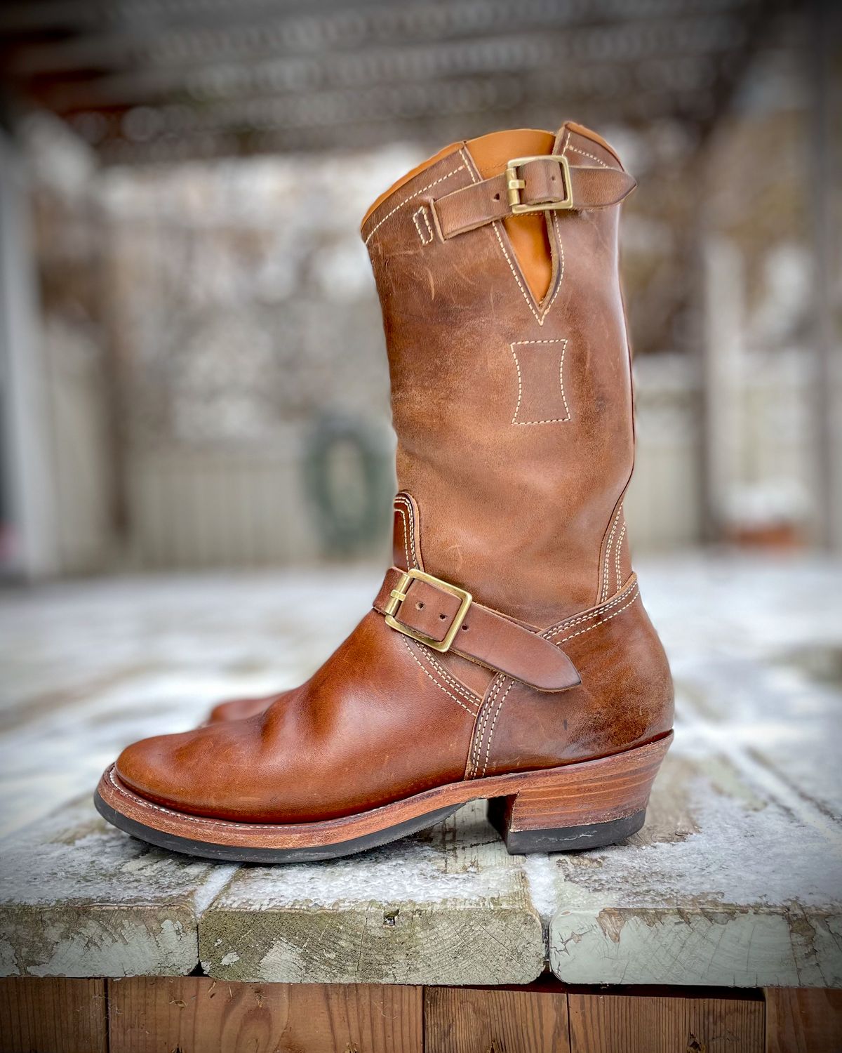 Photo by scotts on November 1, 2023 of the Clinch Engineer Boots 11-Inch Height in Natural Horsebutt.