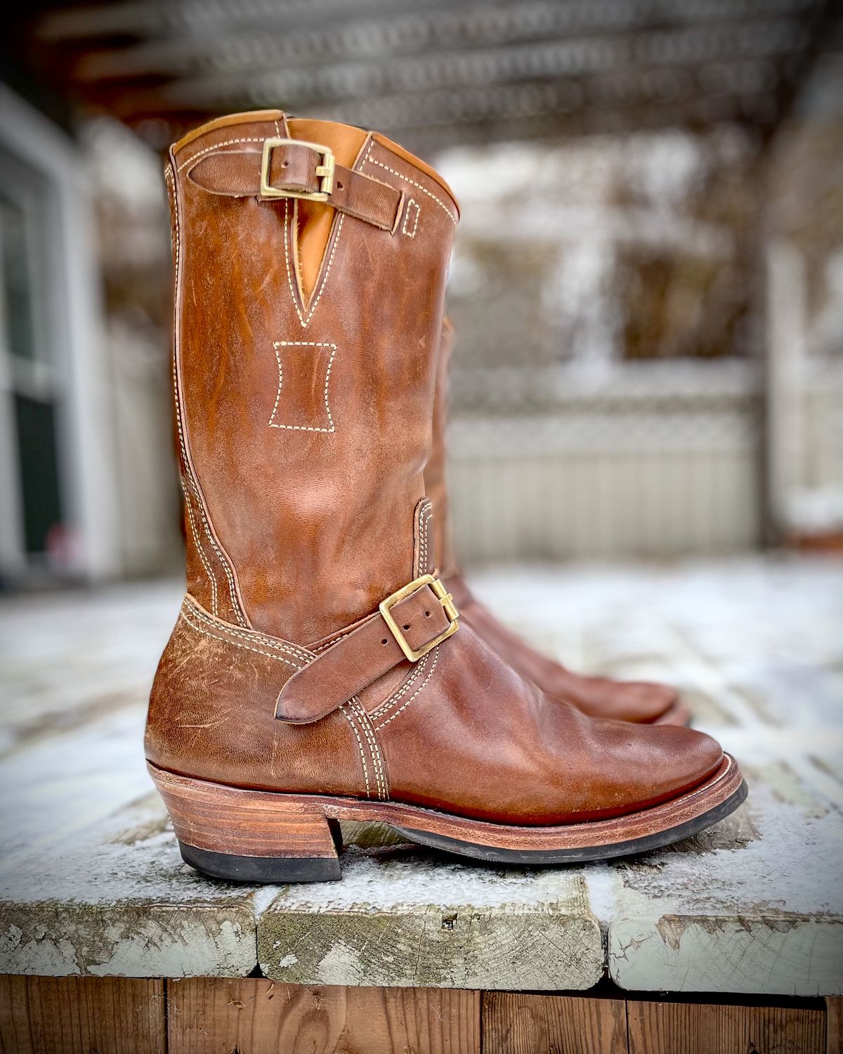 Photo by scotts on November 1, 2023 of the Clinch Engineer Boots 11-Inch Height in Natural Horsebutt.