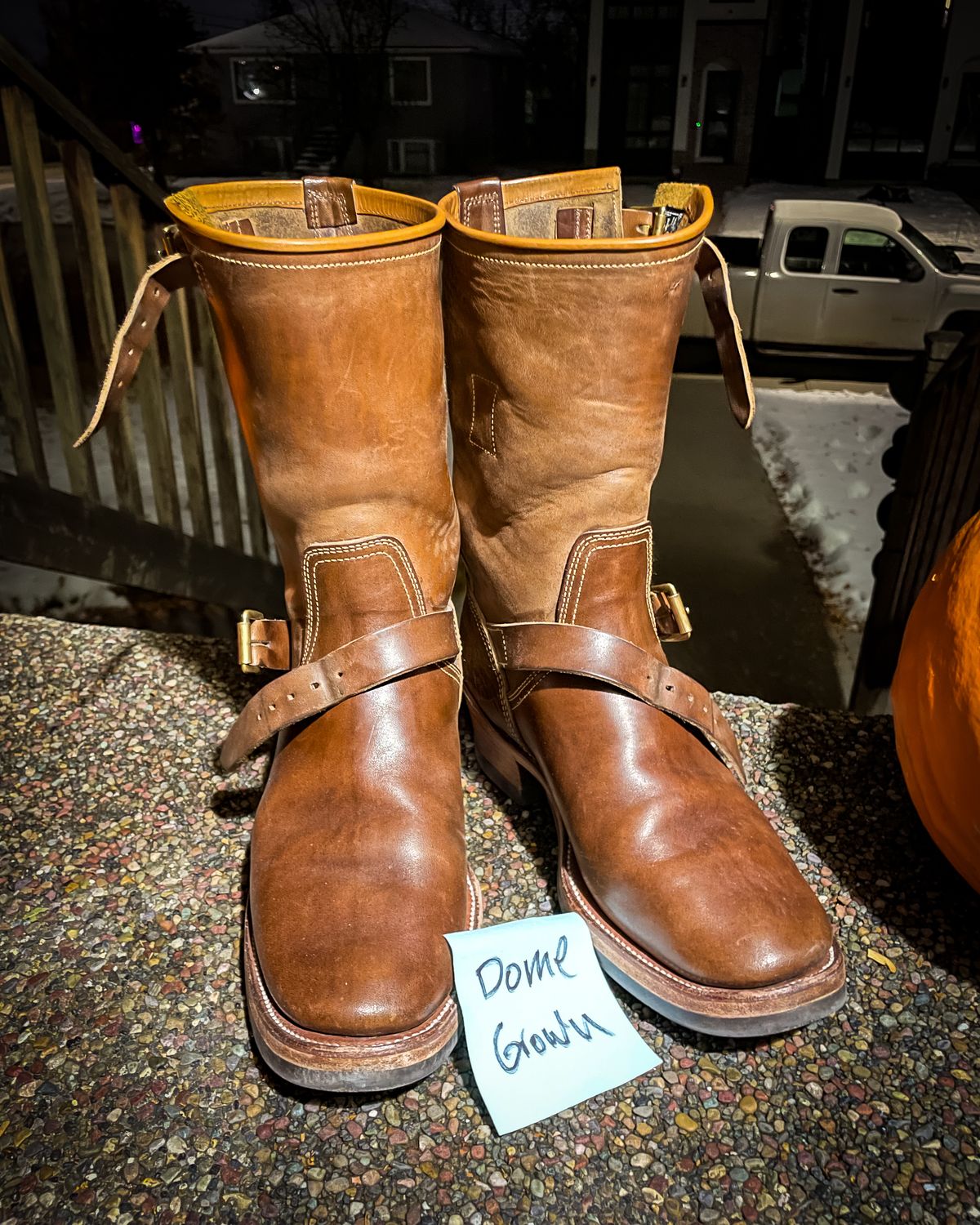 Photo by scotts on November 1, 2023 of the Clinch Engineer Boots 11-Inch Height in Natural Horsebutt.