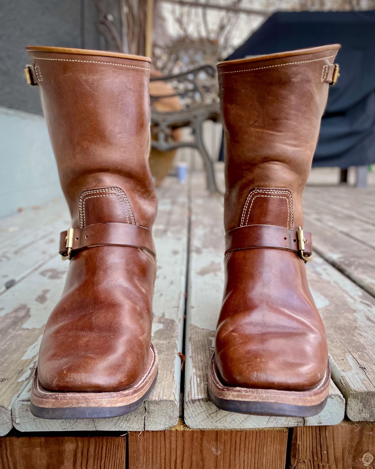 Photo by scotts on November 27, 2023 of the Clinch Engineer Boots 11-Inch Height in Natural Horsebutt.
