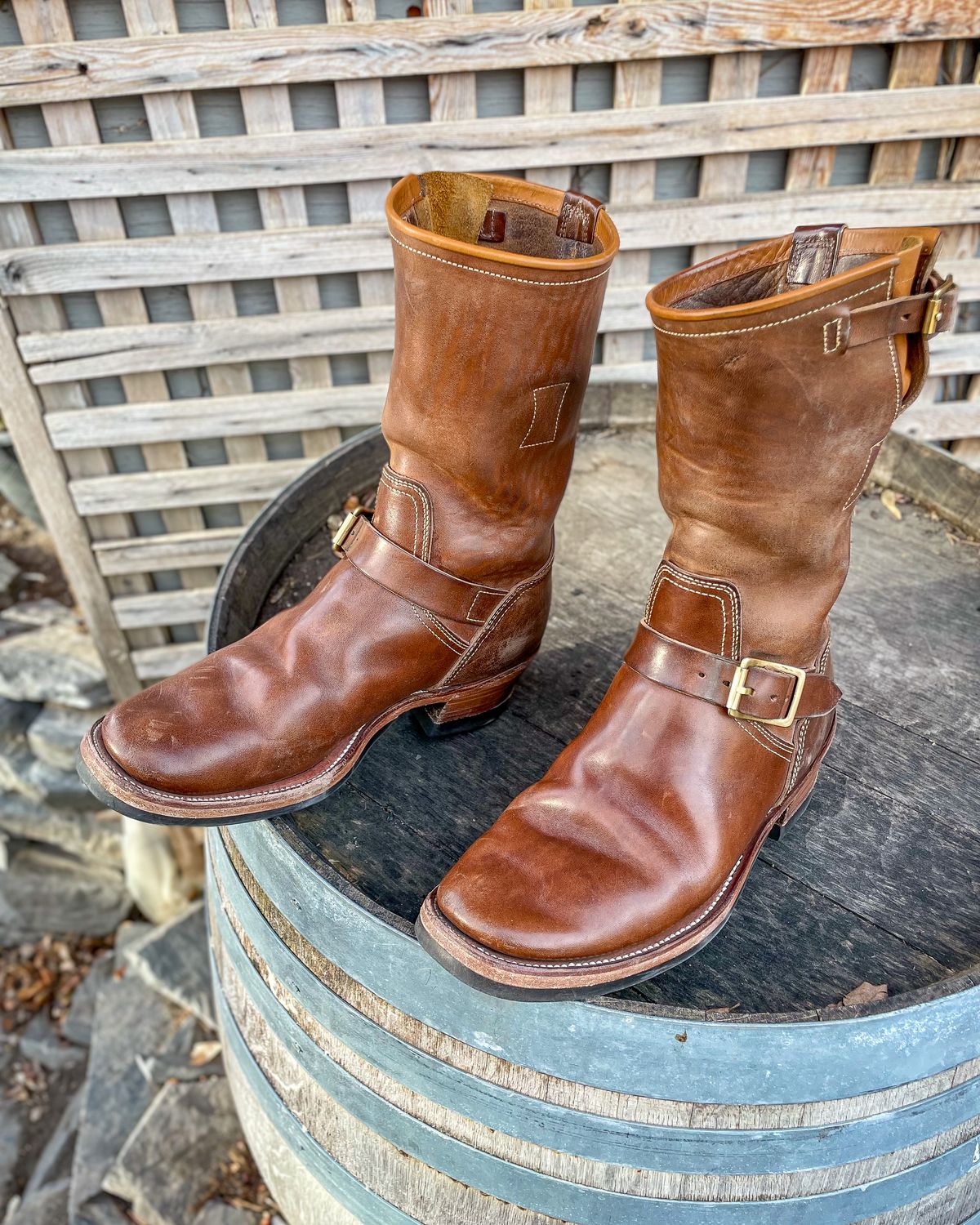 Photo by scotts on December 1, 2023 of the Clinch Engineer Boots 11-Inch Height in Natural Horsebutt.