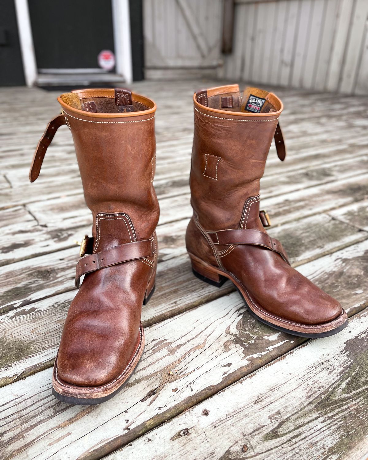 Photo by scotts on December 15, 2023 of the Clinch Engineer Boots 11-Inch Height in Natural Horsebutt.