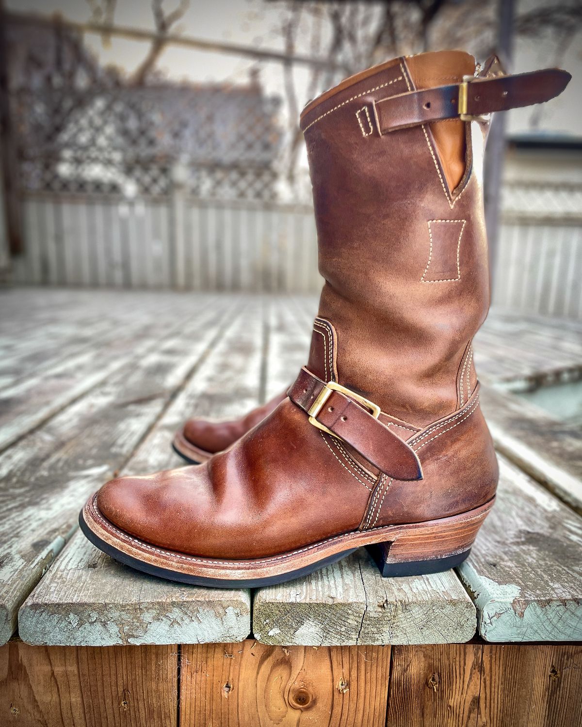 Photo by scotts on January 1, 2024 of the Clinch Engineer Boots 11-Inch Height in Natural Horsebutt.