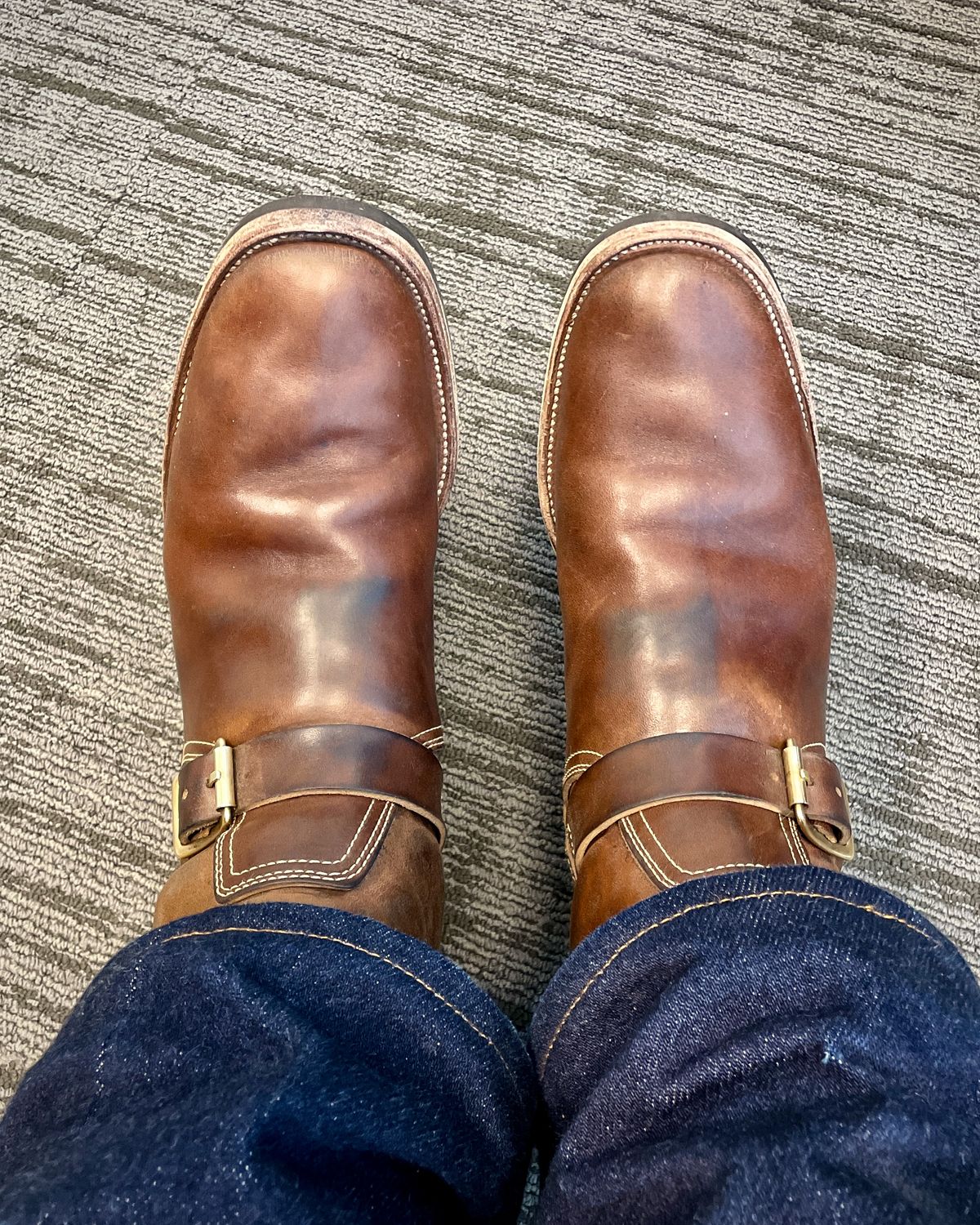 Photo by scotts on January 26, 2024 of the Clinch Engineer Boots 11-Inch Height in Natural Horsebutt.