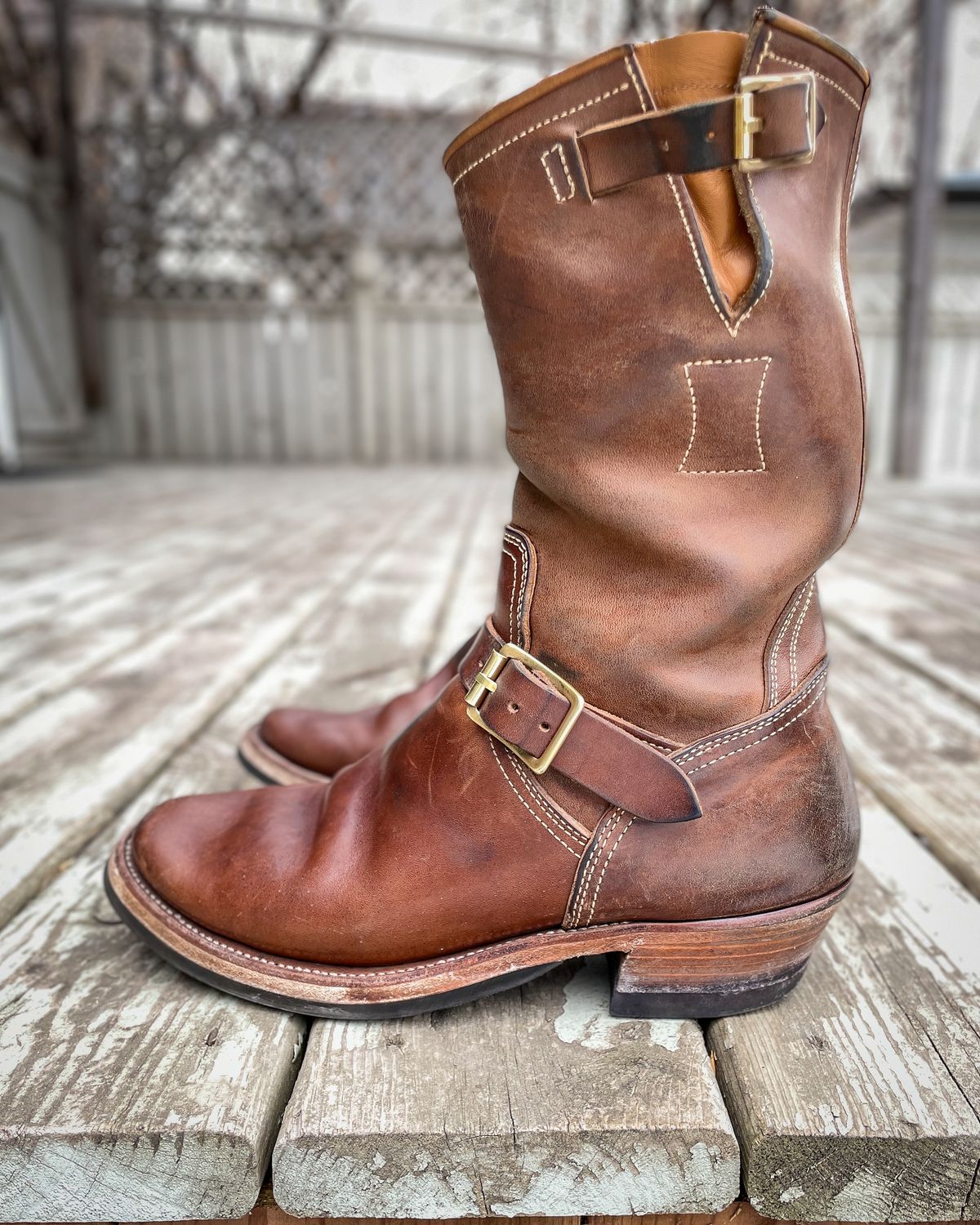 Photo by scotts on February 1, 2024 of the Clinch Engineer Boots 11-Inch Height in Natural Horsebutt.