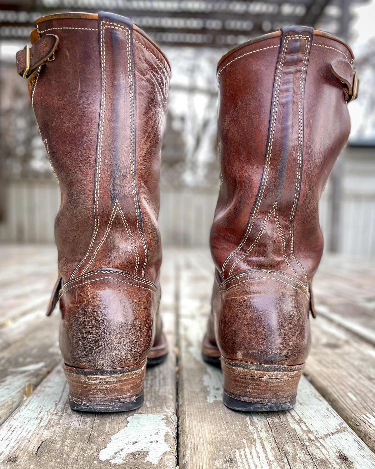 Photo by scotts on March 1, 2024 of the Clinch Engineer Boots 11-Inch Height in Natural Horsebutt.