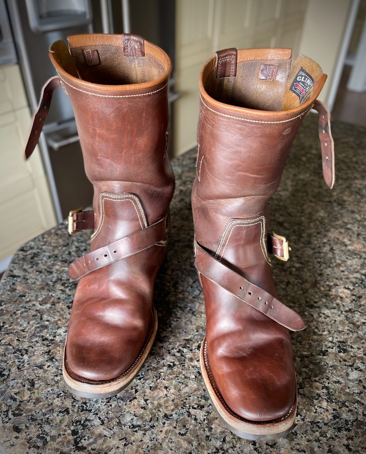 Photo by scotts on March 3, 2024 of the Clinch Engineer Boots 11-Inch Height in Natural Horsebutt.