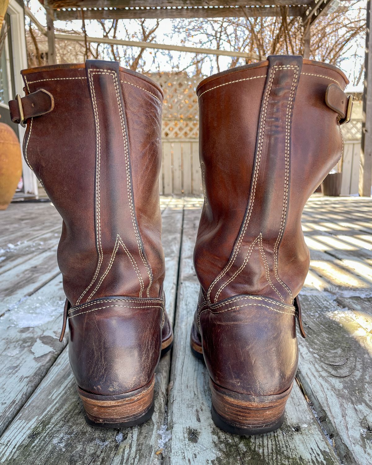 Photo by scotts on April 1, 2024 of the Clinch Engineer Boots 11-Inch Height in Natural Horsebutt.