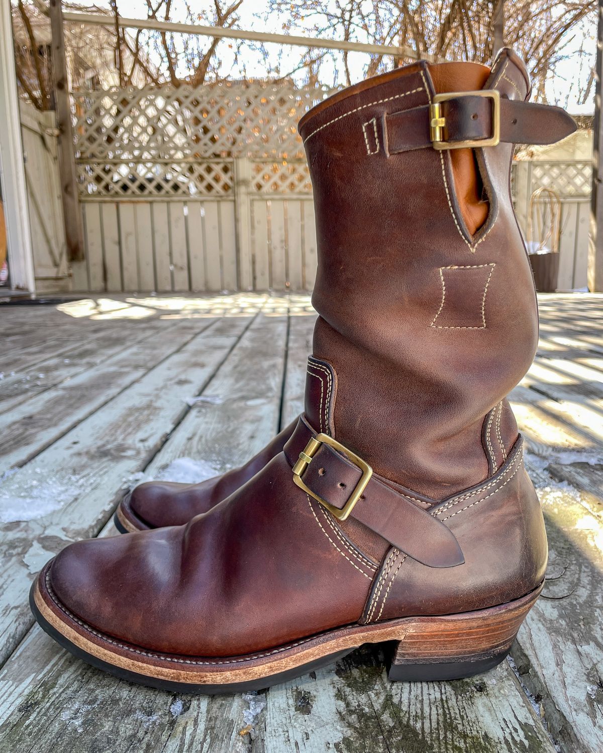 Photo by scotts on April 1, 2024 of the Clinch Engineer Boots 11-Inch Height in Natural Horsebutt.