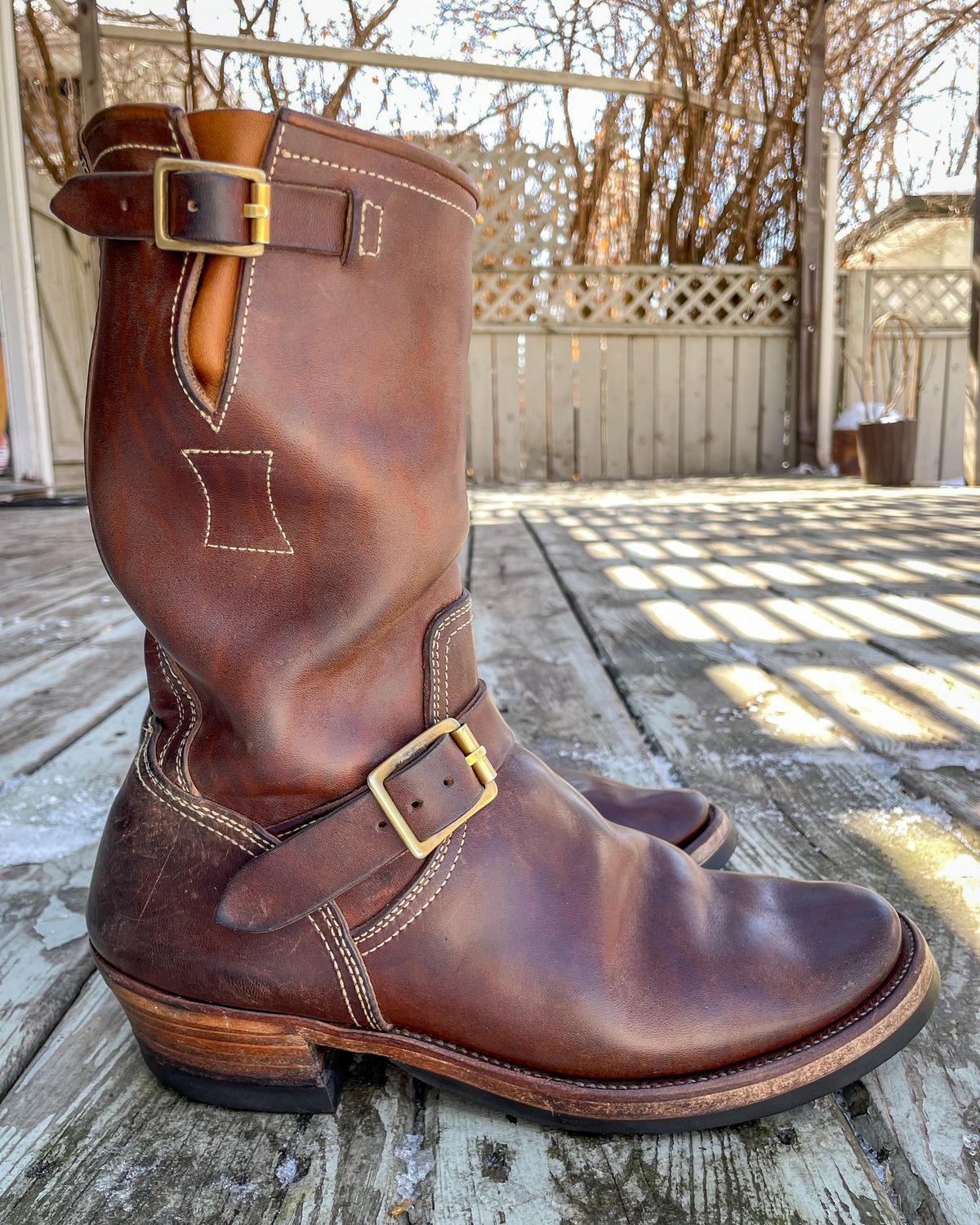 Photo by scotts on April 1, 2024 of the Clinch Engineer Boots 11-Inch Height in Natural Horsebutt.