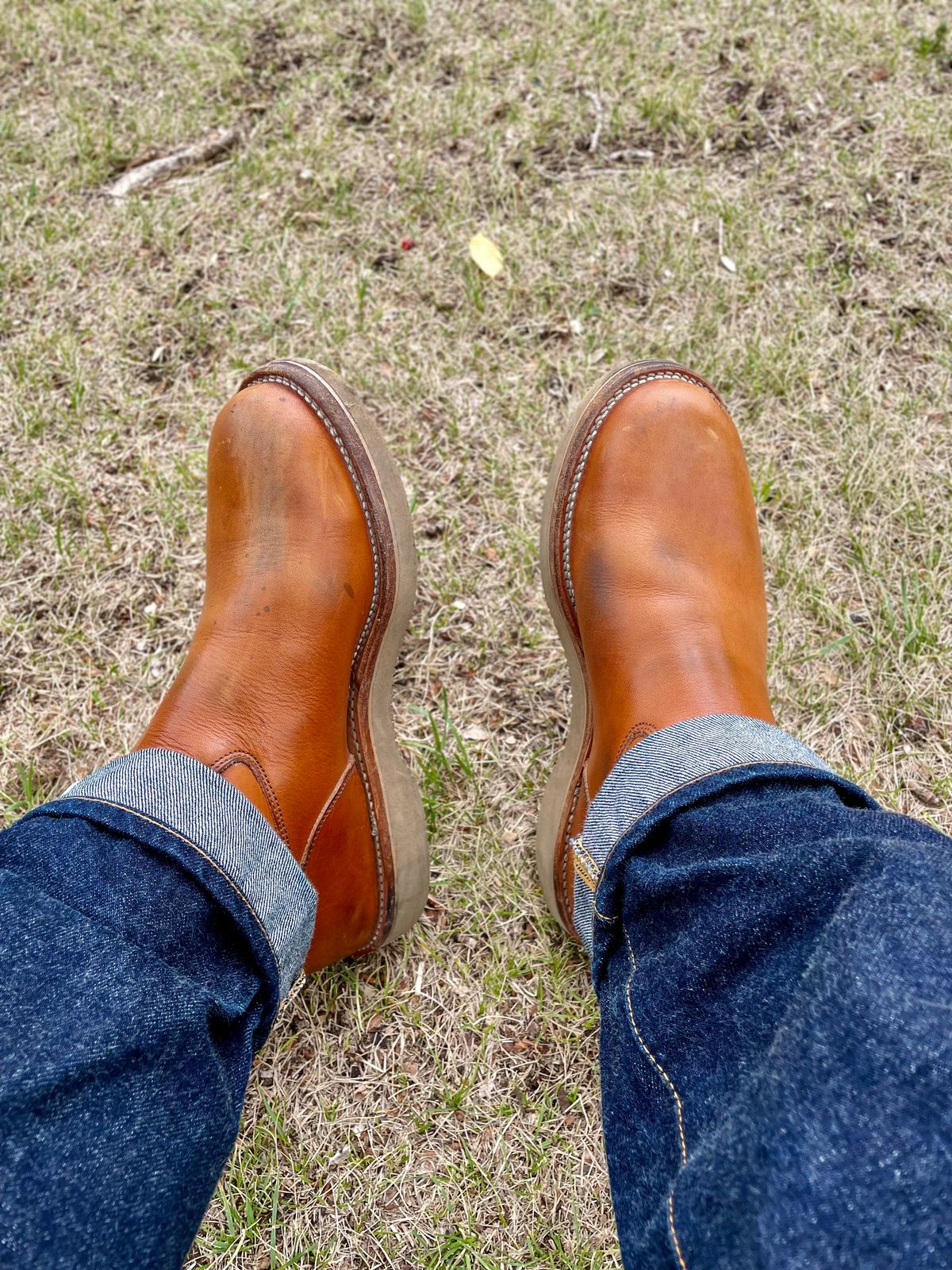 Photo by scotts on June 20, 2023 of the Viberg Roper Boot in Tochigi Natural Cowhide.