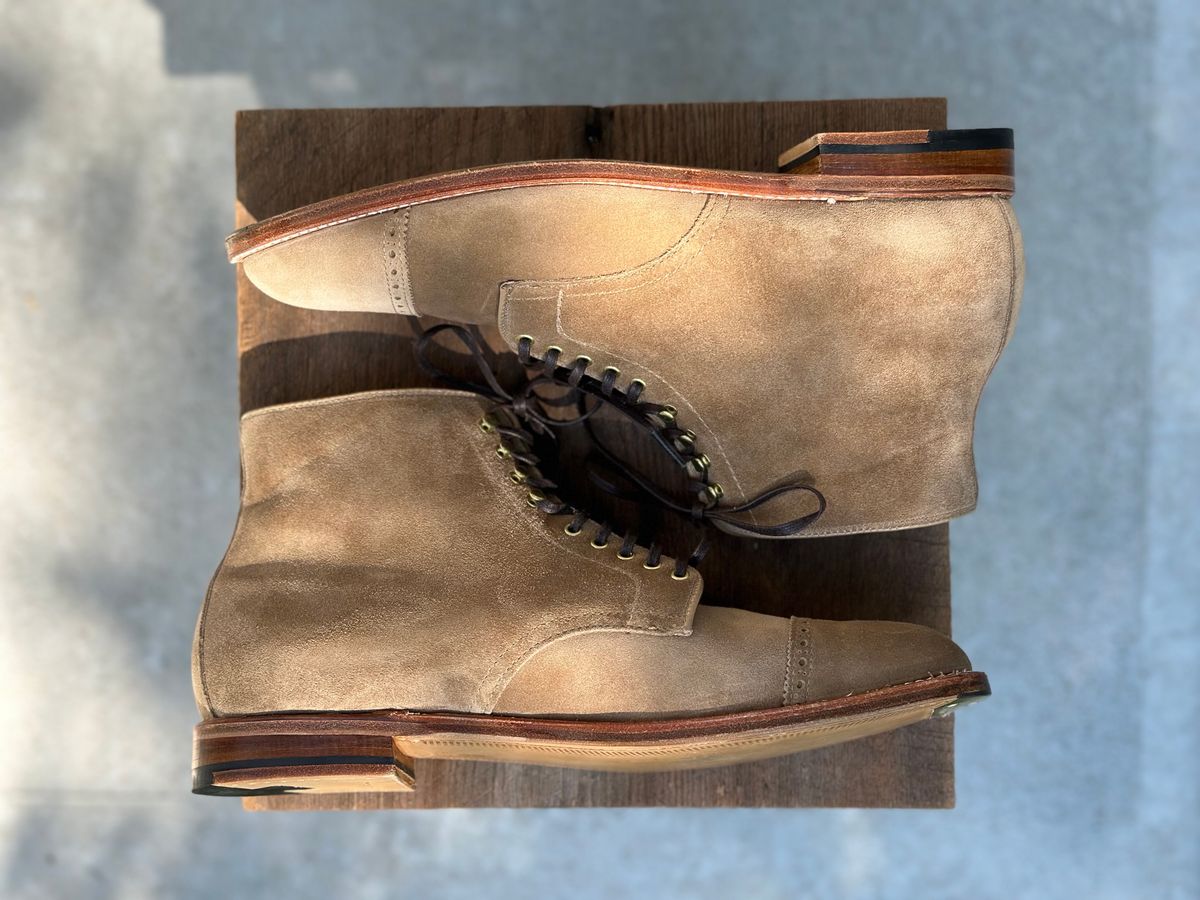 Photo by NoDadBod81 on October 2, 2023 of the Alden x Leffot Cooney Boot in Tan Suede.