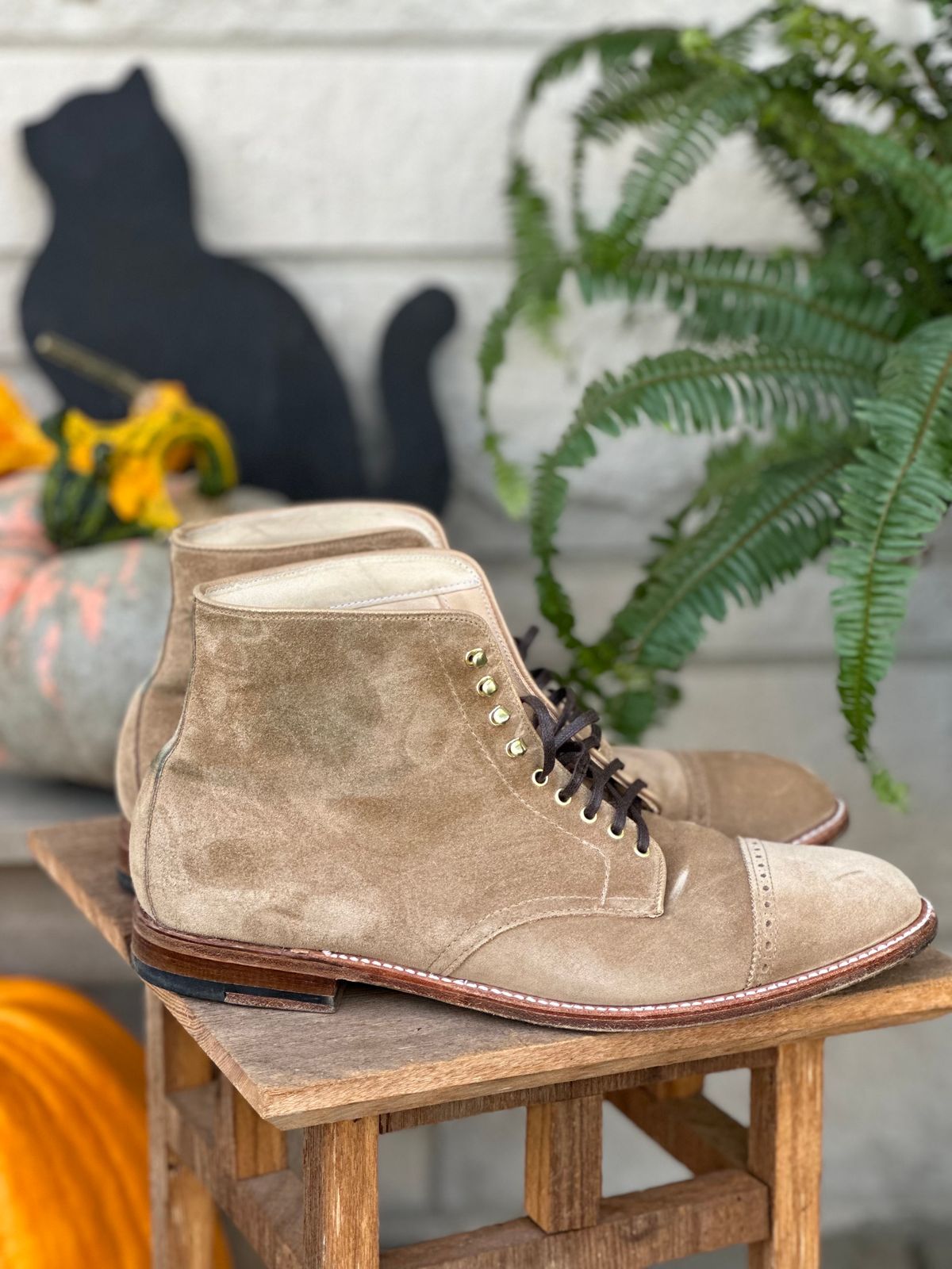 Photo by NoDadBod81 on November 5, 2023 of the Alden x Leffot Cooney Boot in Tan Suede.