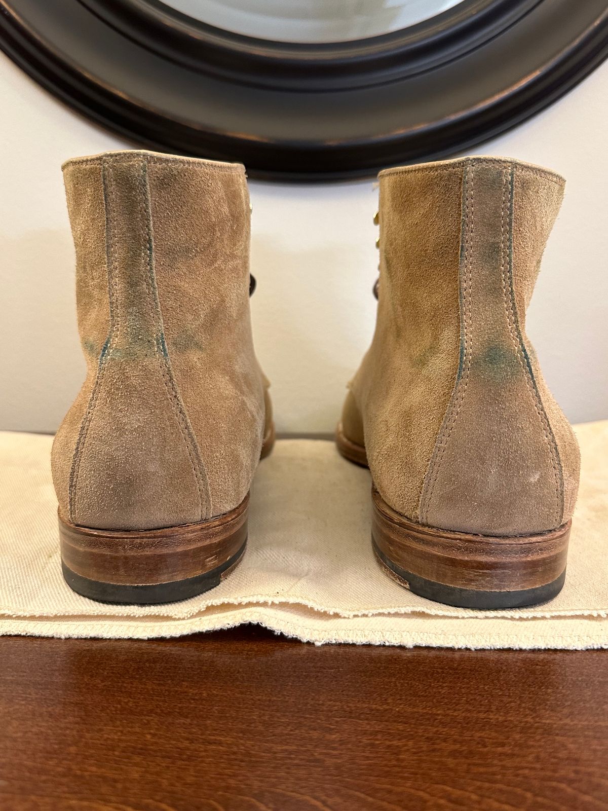 Photo by NoDadBod81 on December 5, 2023 of the Alden x Leffot Cooney Boot in Tan Suede.