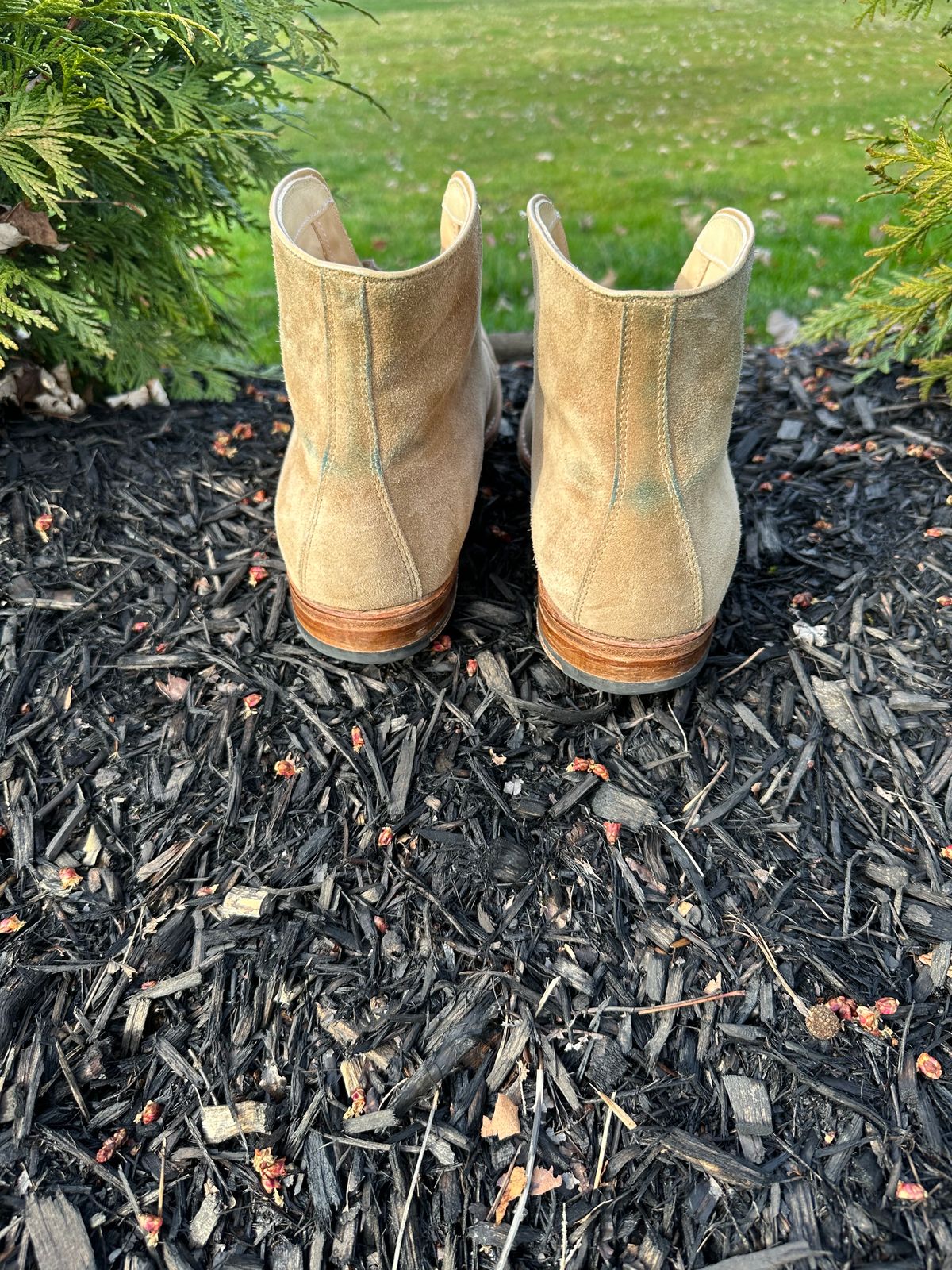 Photo by NoDadBod81 on March 5, 2024 of the Alden x Leffot Cooney Boot in Tan Suede.