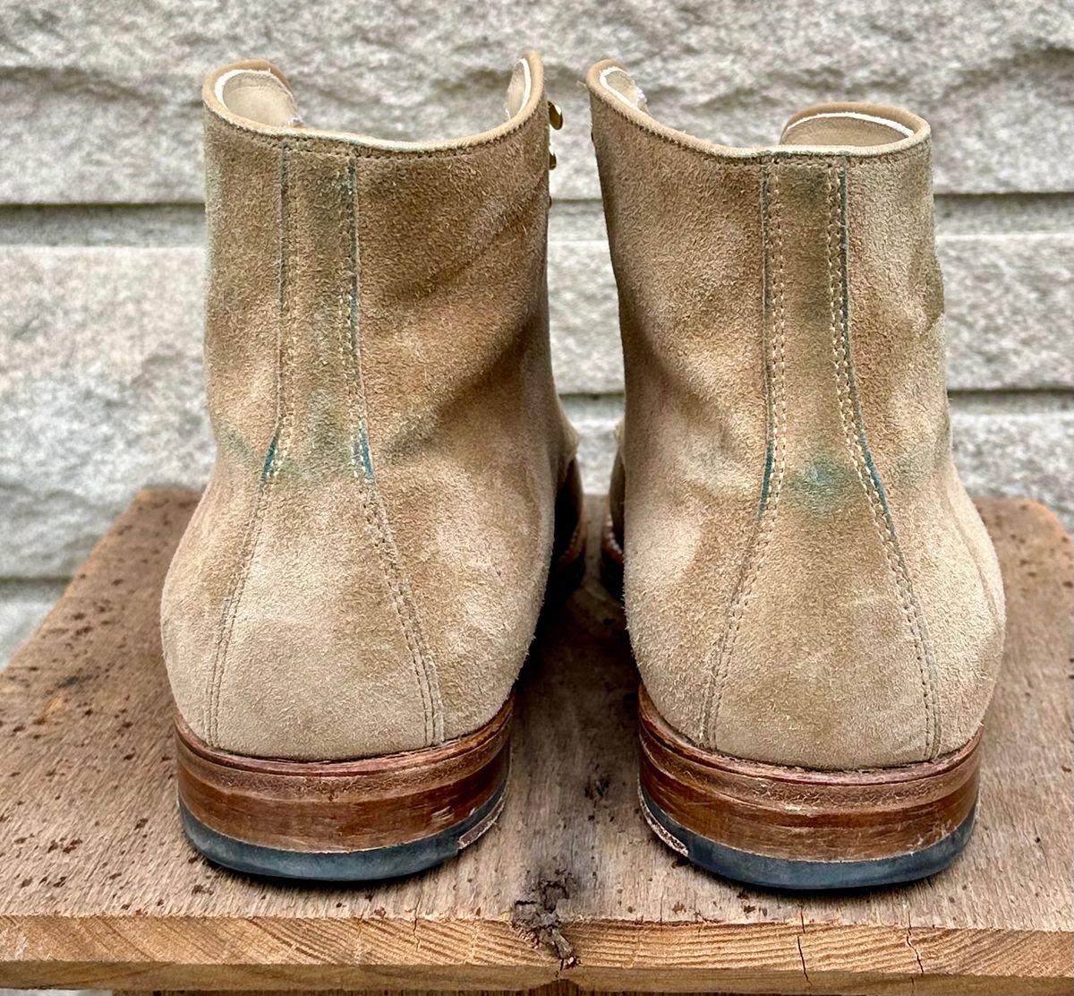 Photo by NoDadBod81 on April 5, 2024 of the Alden x Leffot Cooney Boot in Tan Suede.