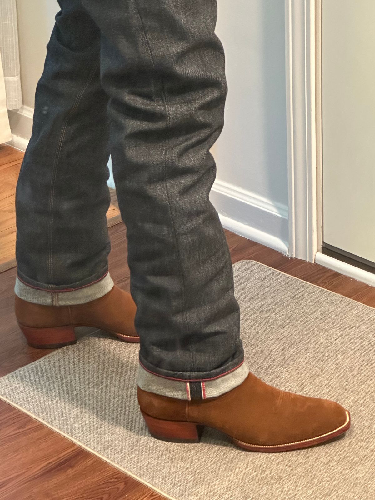 Photo by NoDadBod81 on July 19, 2024 of the Heritage Boot Co. Camel Ranch Hand French Toe in Calfskin Roughout.