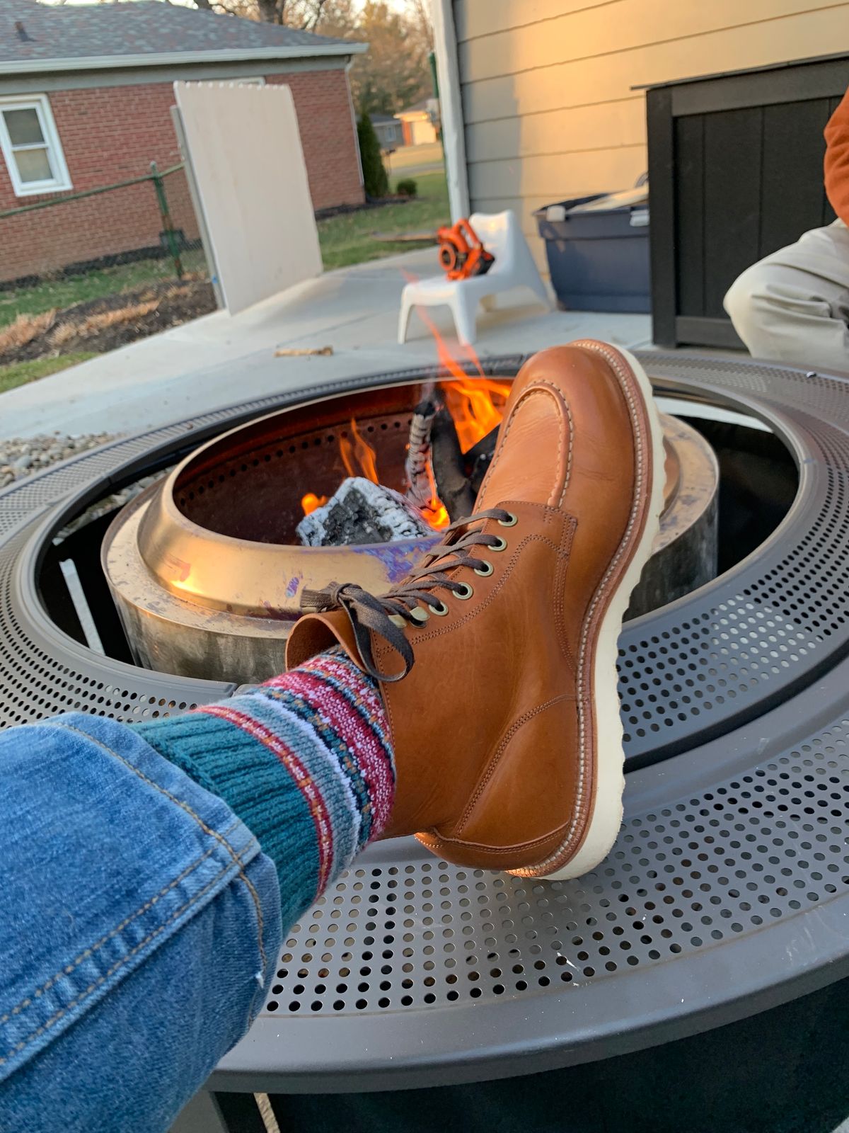 Photo by NoDadBod81 on January 10, 2023 of the Grant Stone Brass Boot in Badalassi Carlo Saddle Tan Minerva.