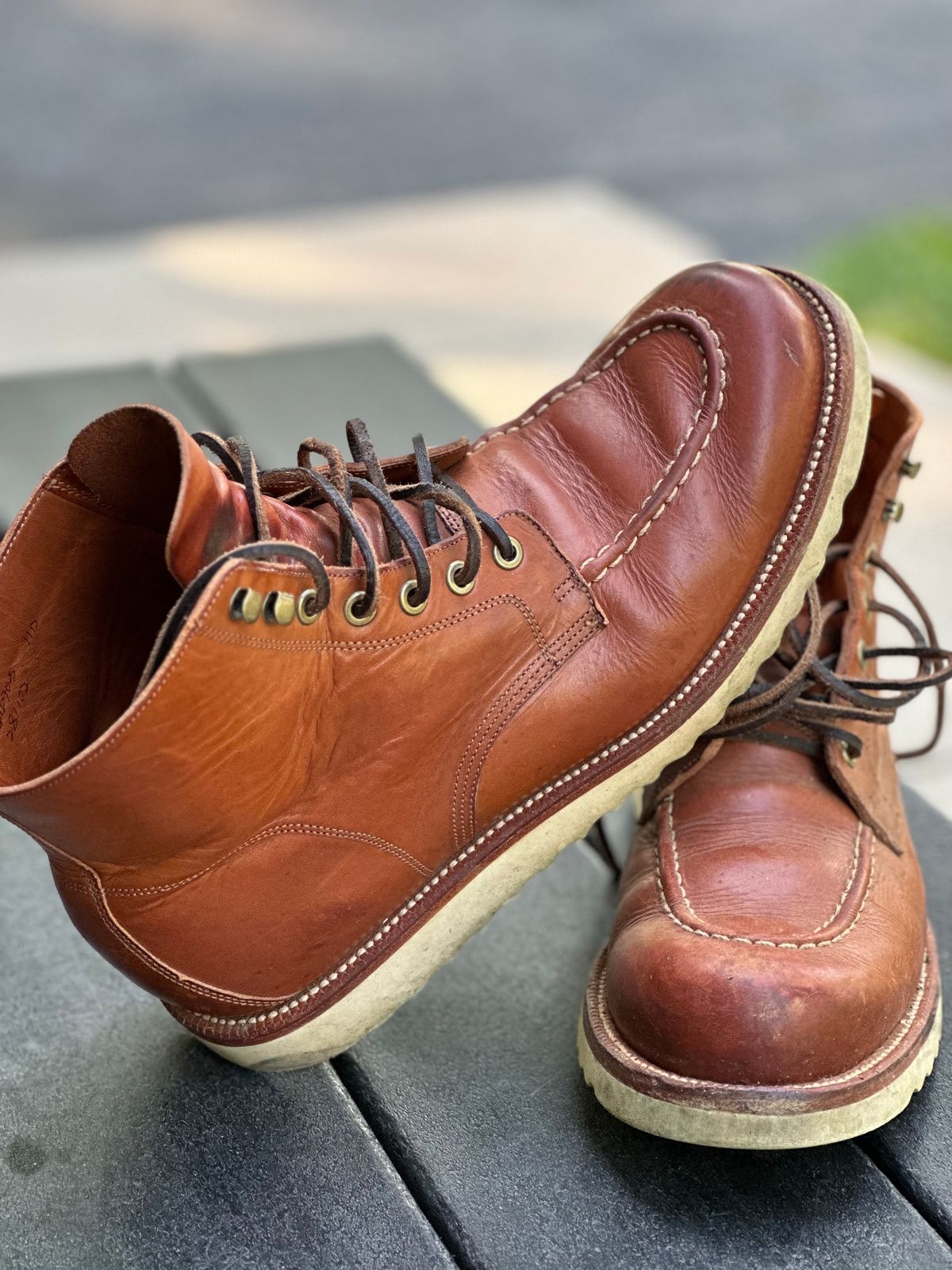 Photo by NoDadBod81 on September 2, 2023 of the Grant Stone Brass Boot in Badalassi Carlo Saddle Tan Minerva.