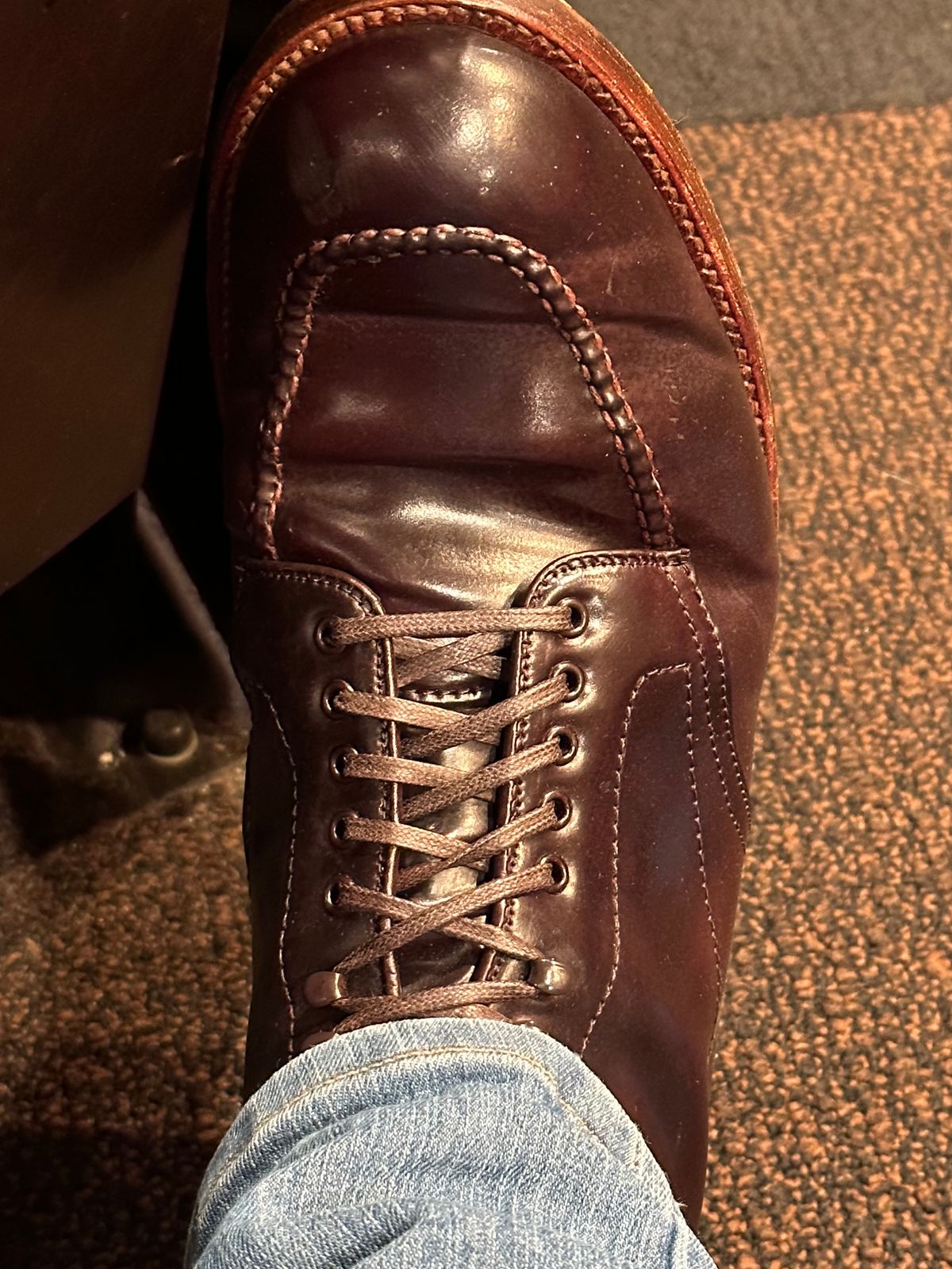Photo by NoDadBod81 on October 6, 2023 of the Alden Indy Boot in Horween Color 8 Shell Cordovan.