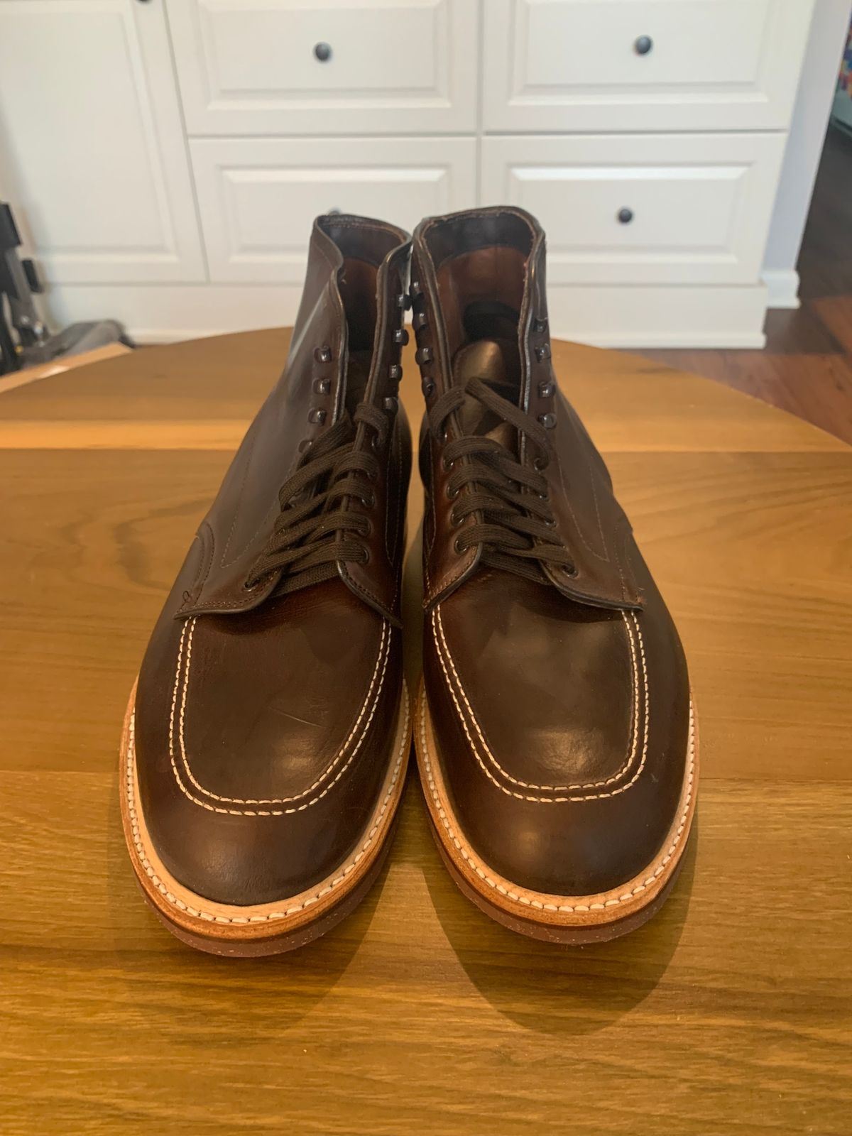 Photo by NoDadBod81 on March 24, 2023 of the Alden Indy Boot in Horween Brown Chromexcel.