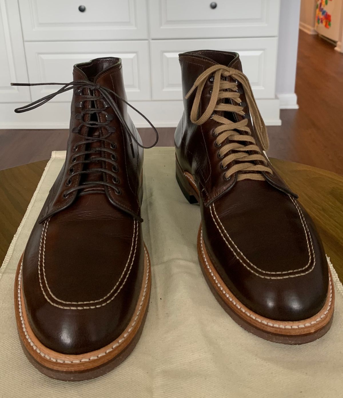 Photo by NoDadBod81 on March 25, 2023 of the Alden Indy Boot in Horween Brown Chromexcel.