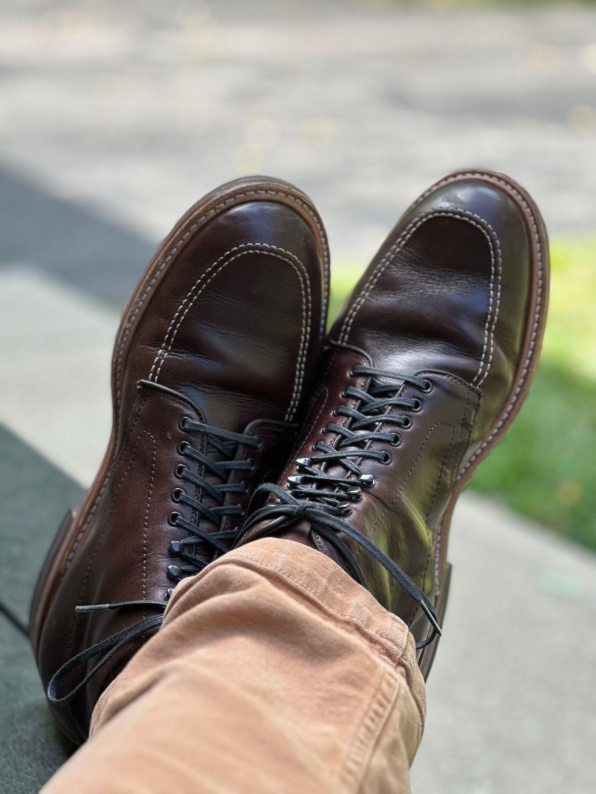 Photo by NoDadBod81 on September 12, 2023 of the Alden Indy Boot in Horween Brown Chromexcel.