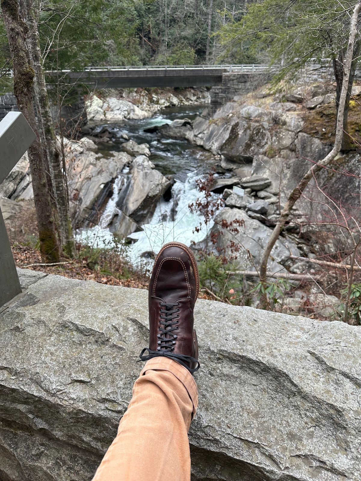 Photo by NoDadBod81 on January 1, 2024 of the Alden Indy Boot in Horween Brown Chromexcel.