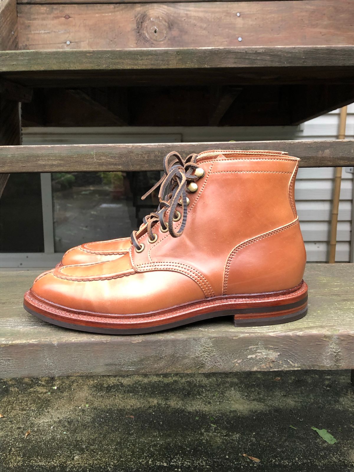 Photo by elhijodemrmet on October 1, 2022 of the Grant Stone Ottawa Boot in Horween Honey Glazed Shell Cordovan.
