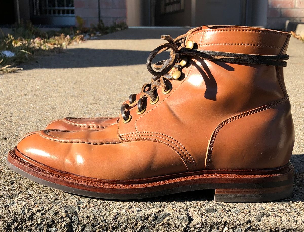 Photo by elhijodemrmet on December 3, 2022 of the Grant Stone Ottawa Boot in Horween Honey Glazed Shell Cordovan.